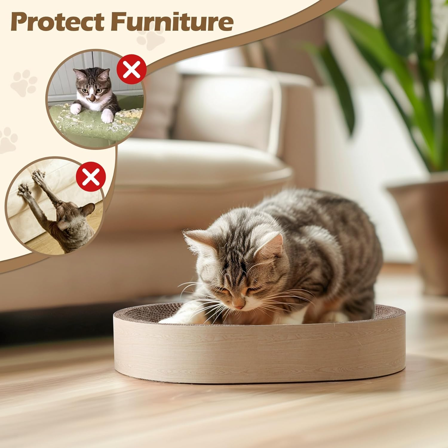 Comsaf Cat Scratching Board for Indoor Cats - Cardboard Scratch Pad, Oval Scratcher Bed for Kittens, Durable Bowl Circle, Furniture Protector from Claws image number 1