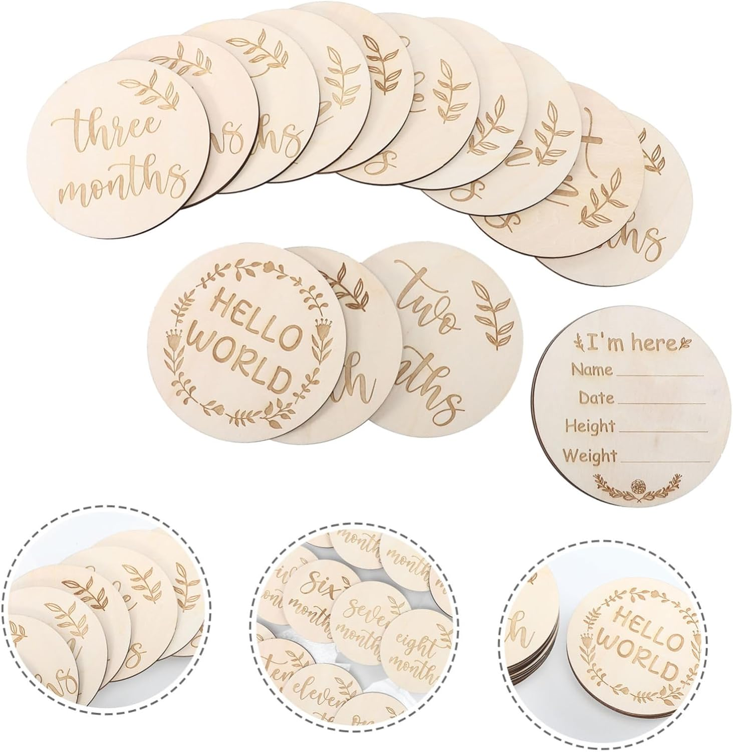 Kisangel Wooden Milestone Cards Newborn Monthly Photo Cards Greeting for Boys and Girls image number 3