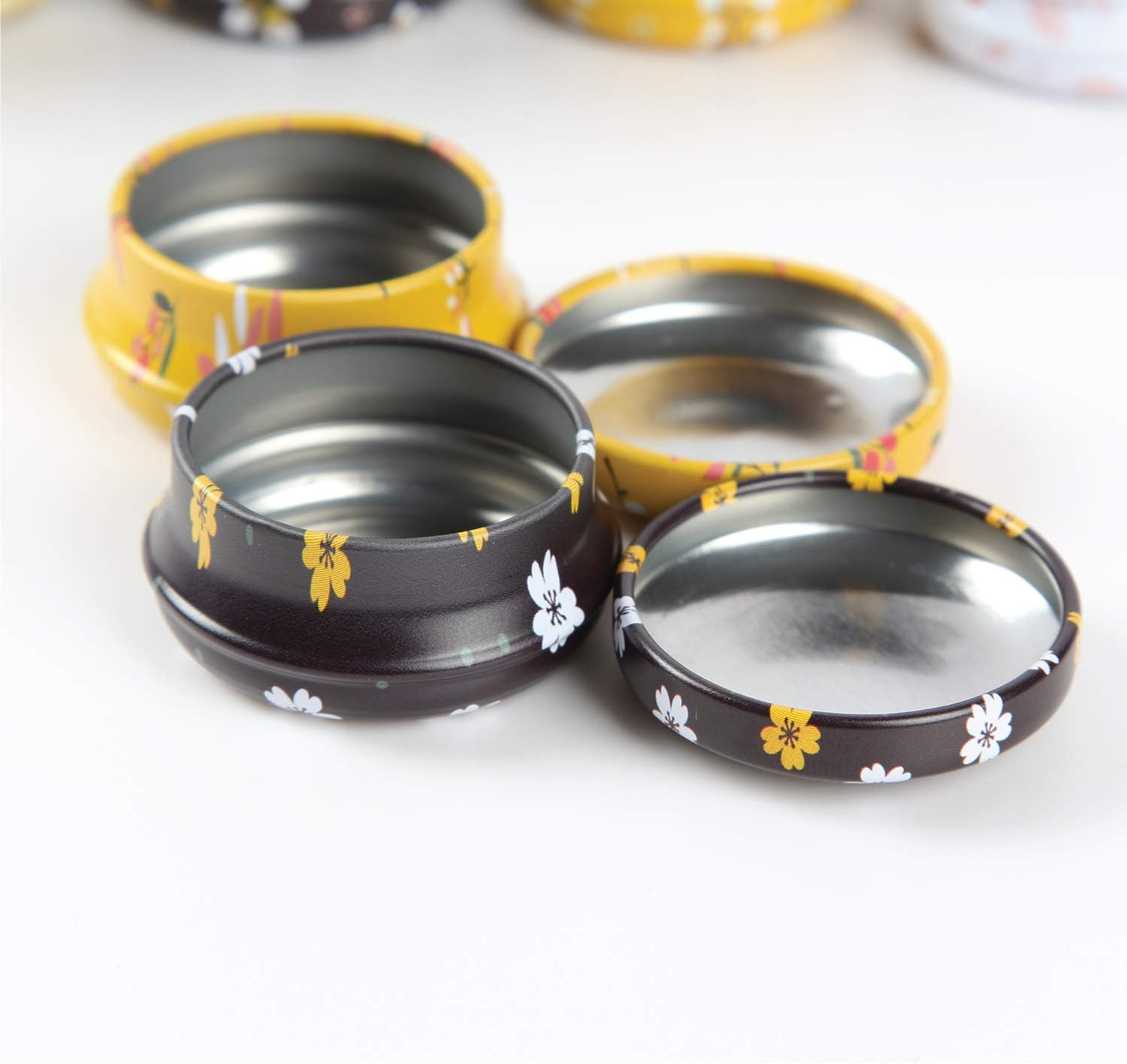 Skylarlife Lip Balm Tin Jars/ Cream Jar Skylarlife Metal Tin with Lid/ Tin Cans/ Gift Containers for Candles Making, DIY Lip Balm Containers, Cosmetics Ointment, Cream Jar Jewelry round Jars with Lids/ Pack of 12 (Cartoon, Nature, Flower, Universe) (Flower) image number 4