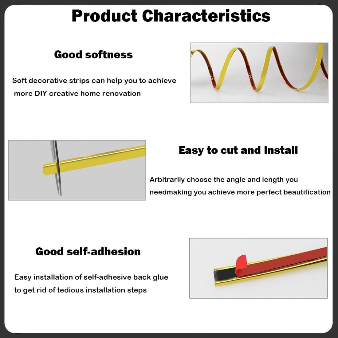 16.4 Ft Peel and Stick Trim,Flexible Peel and Stick Trim Molding,Molding Trim for Wall Tile Edges,Kitchen,Ceilings,Backsplash and Mirrior Frame Decor(Gold) image number 2