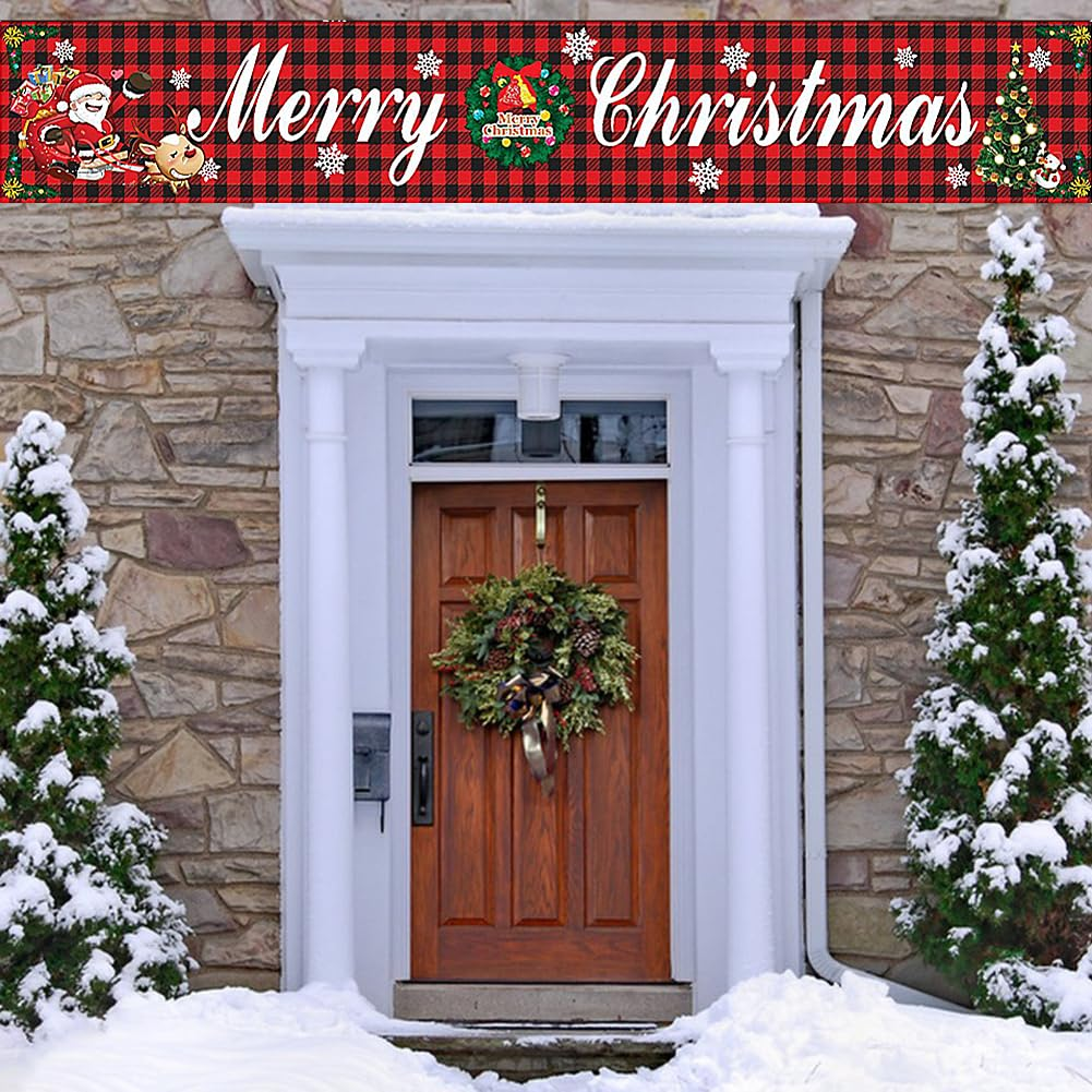Kiwinvou Merry Christmas Banner Large Christmas Decorations Sign for Outdoor Garden Wall Xmas Banner Santa Claus Banner Supplies Garden Yard Red Banners for Outdoor and Indoor Christmas Party Decoration Supplies image number 5