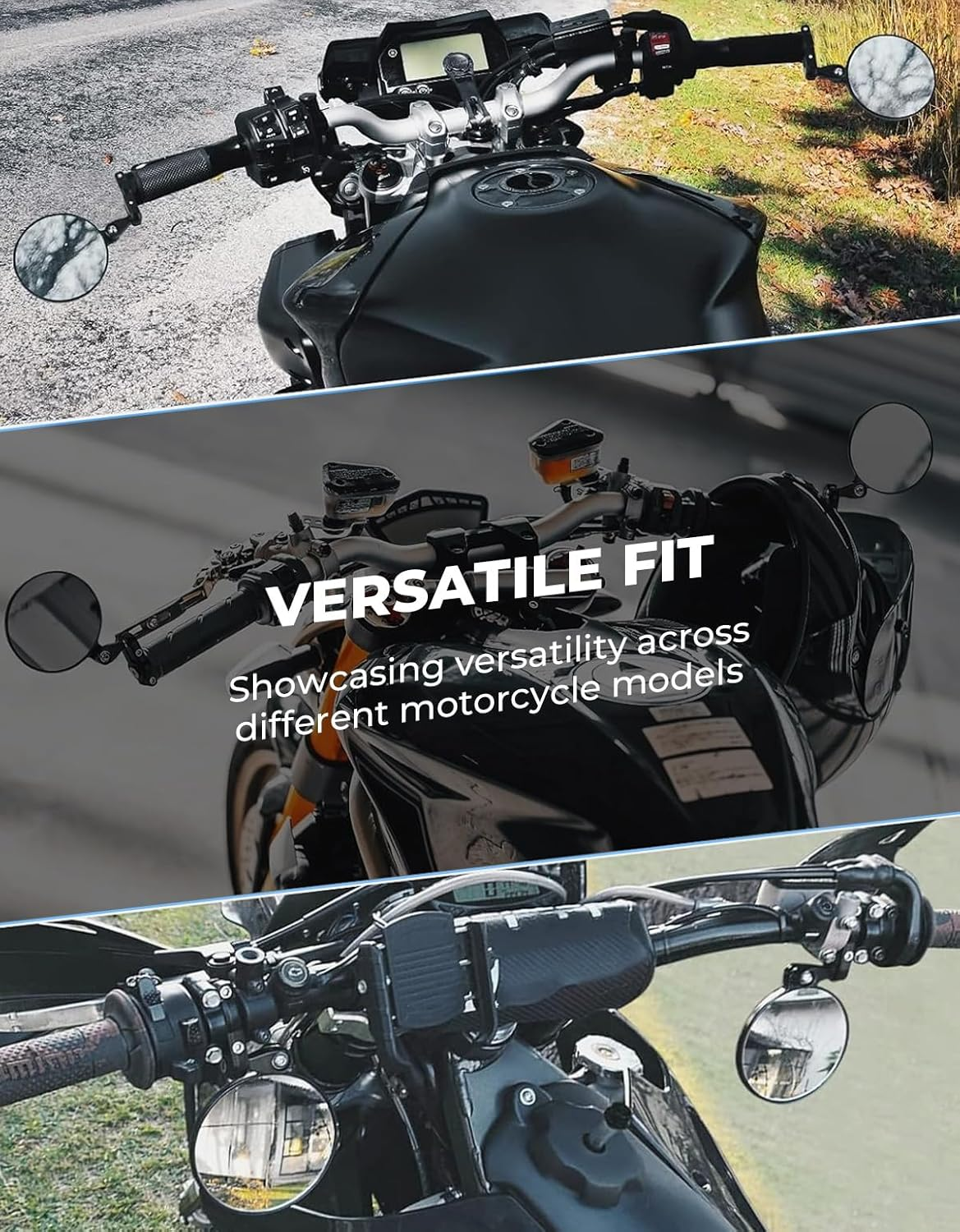 KEMIMOTO Universal Motorcycle Mirror, 360&deg; Rotatable Motorcycle Handlebar Bar Rear View Side Mirror, Compatible with 13-21 Mm Handlebar Inner Diameter image number 2