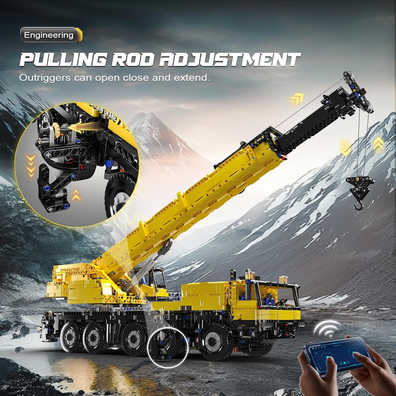 Mould King 17073 Technik LTM 1110 Crane Building Blocks Kit, 3218+ PCS APP Remote Control Engineering Vehicle Model with 8 Motors, MOC Crane Blocks Toy for Kids 14+ and Adults (Yellow) image number 3