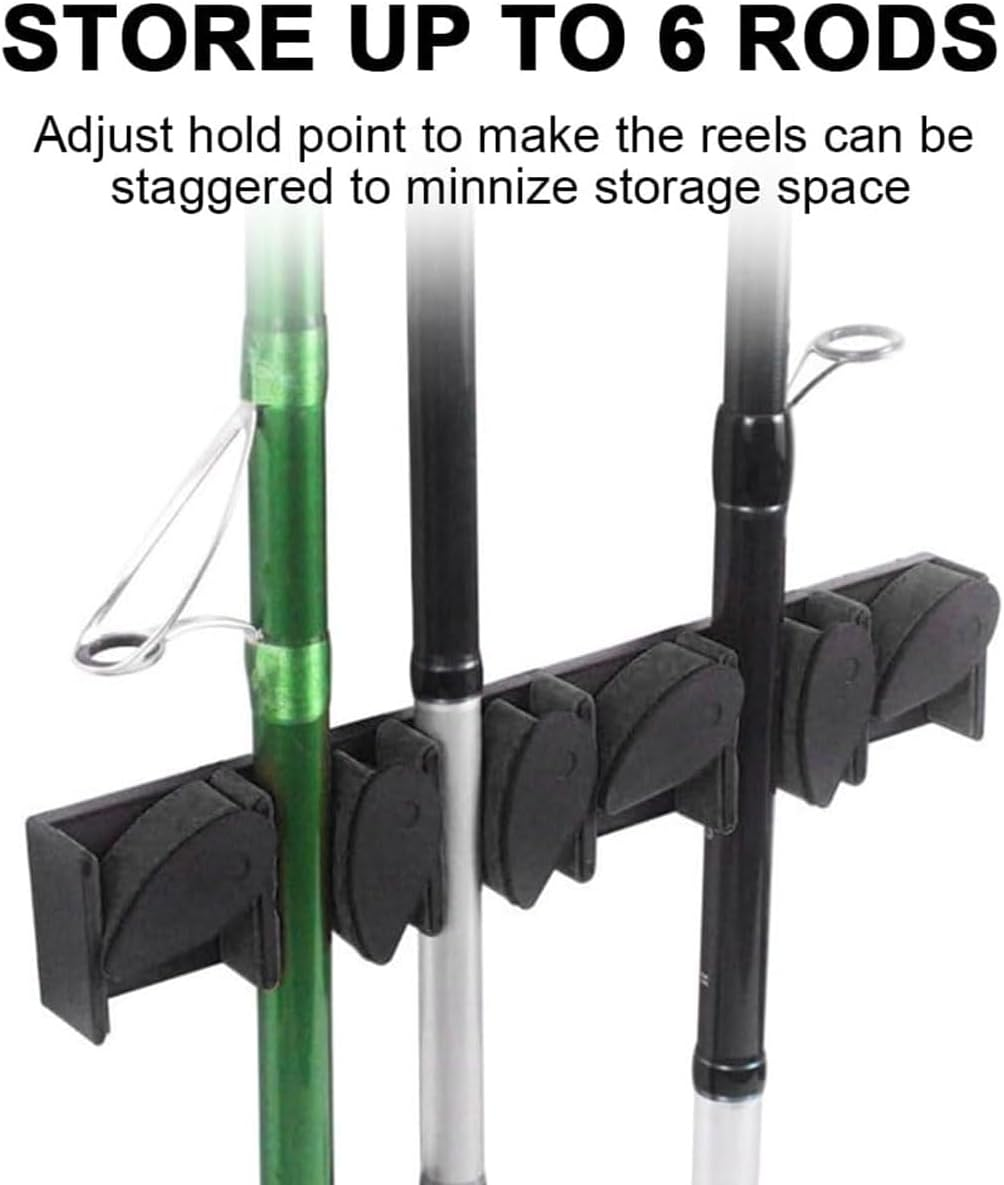 AIMALL Fishing Rod Rack, Holds 6 Rods, Snap - Design Spring Clips, 12.4&times;2.5&times;1.8In, Vertical/Horizontal Mount, Plastic Bracket for Tackle Storage - Yellow image number 5