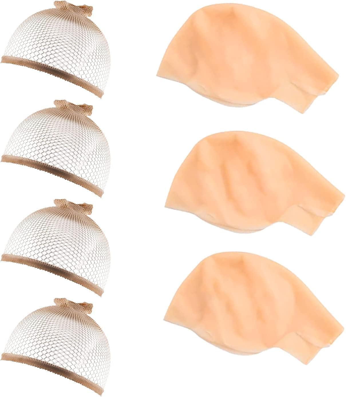3 Packs Makeup Latex Bald Caps with 4 Nylon Wig Caps for Adult Head Wig Cap Costume Party Adult Costume Accessory image number 3
