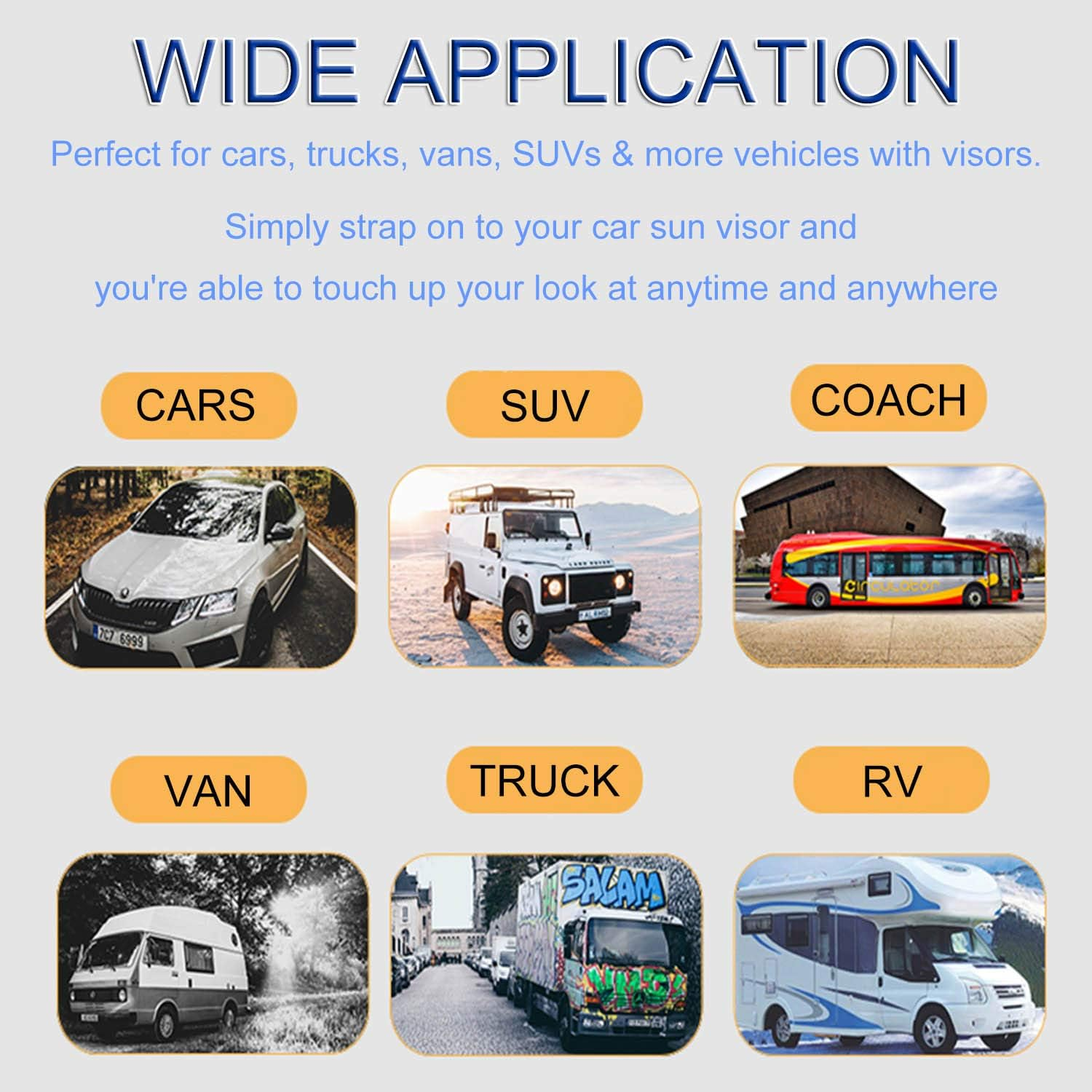 Car Visor Mirror - 6.7 Inch Auto Makeup Cosmetic Vanity Sun-Shading Mirror with Adjustable Double Elastic Clip Clamp Universal for Mount on Car Truck SUV Van Sun Visor image number 6