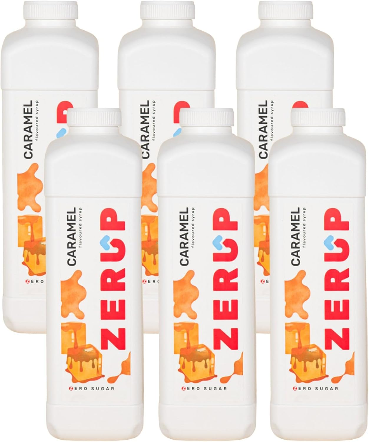 Zerup Zero Sugar Caramel Flavoured Syrup 6 X 1L Bottles, Sugar Free Syrup, Caramel Flavour Drink Mix, Low Calorie Flavourings for Milk Shakes, Cocktails, Teas, Gluten Free, Keto Friendly, Halal