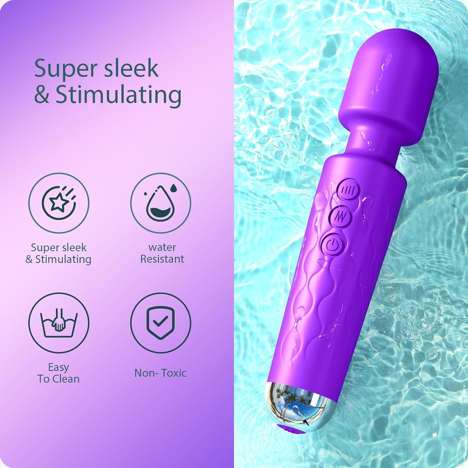 Vibrator Wand for Women - 20 Patterns & 8 Speeds G-Spot/Clitoral Stimulator, Quiet Cordless Dildo Massager, Submersible Adult Sex Toy Rechargeable Waterproof Big (Purple) image number 3