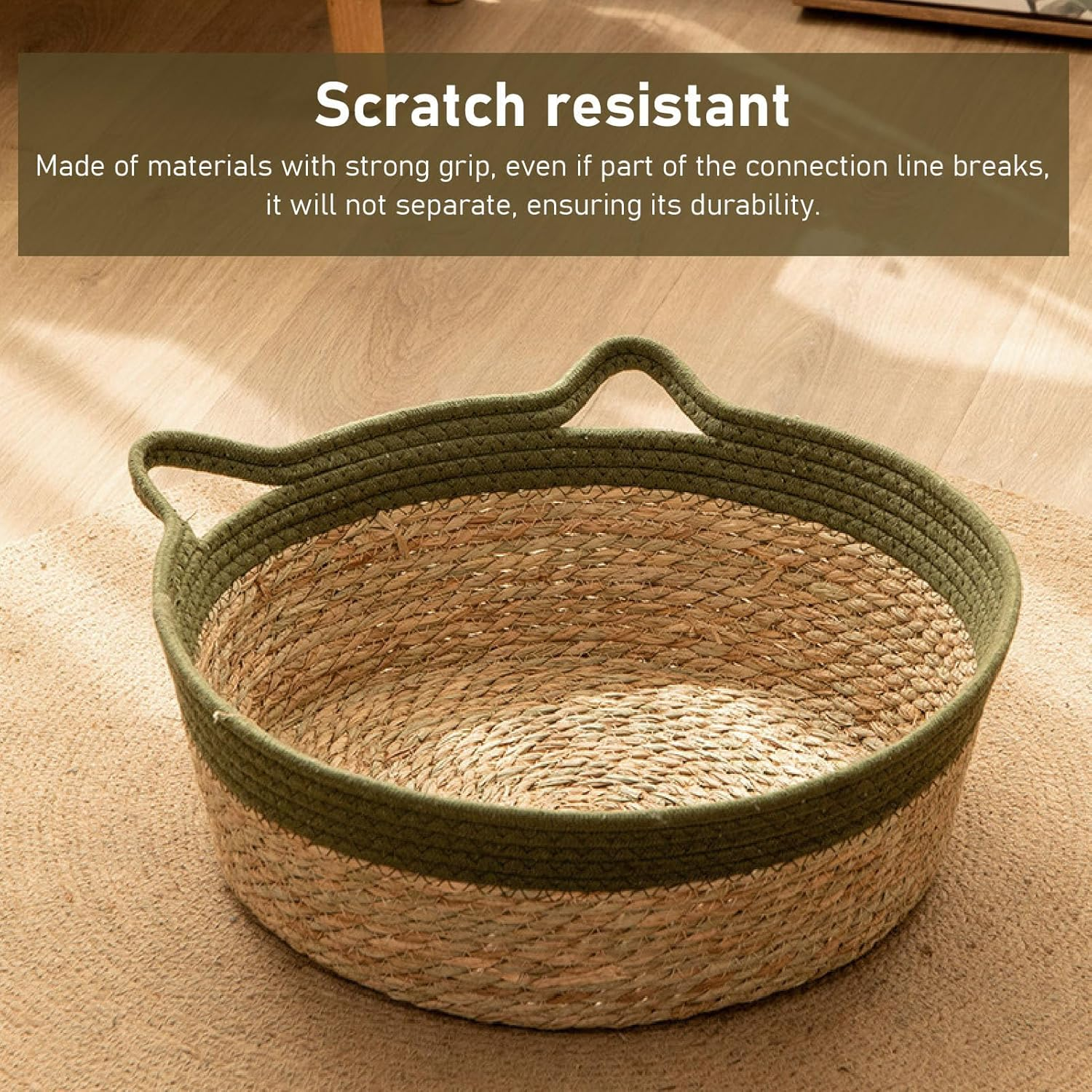 Hand Woven Cat Nest Straw Breathable Soft Cat Bed round Scratch Proof Cat Nest for Four Seasons (L) image number 4