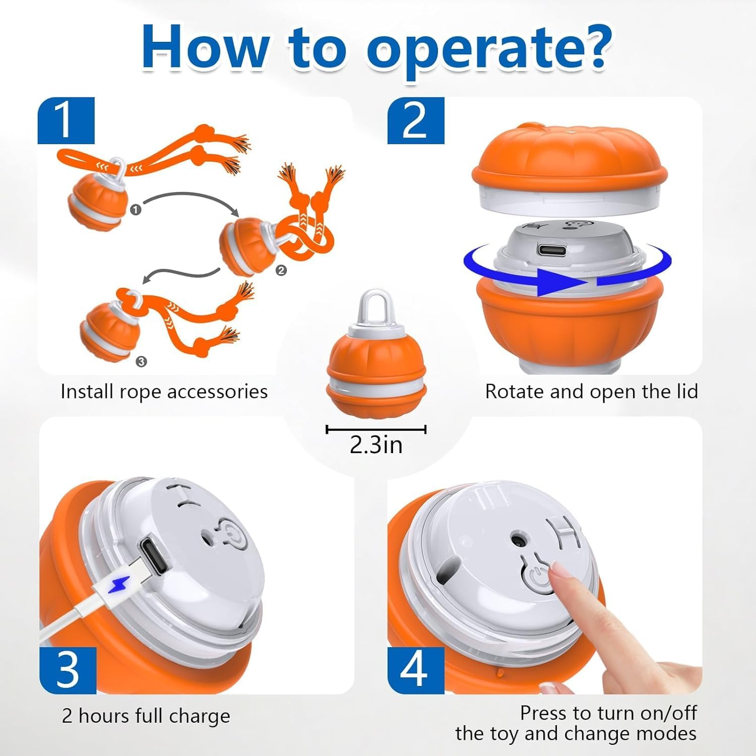 Interactive Dog Toys, Automatic Rolling Ball, Squeak Dog Toy, Touch Activated, USB Rechargeable Dog Ball Chew Toy with Fun Rope for Small/Medium/Large Dog Cat Indoor/Outdoor Boredom Enrichment - Blue-Ball image number 7