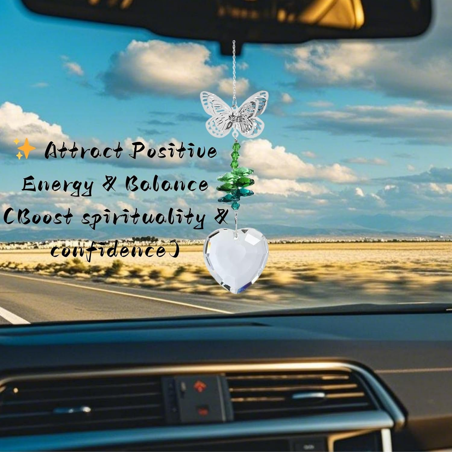 Crystal Sun Catcher for Car, Car Charms Rear View Mirror, Butterfly Hanging Ornamentcar Sparkling Crystal Prism Decor, Cars Accessories for Women image number 4