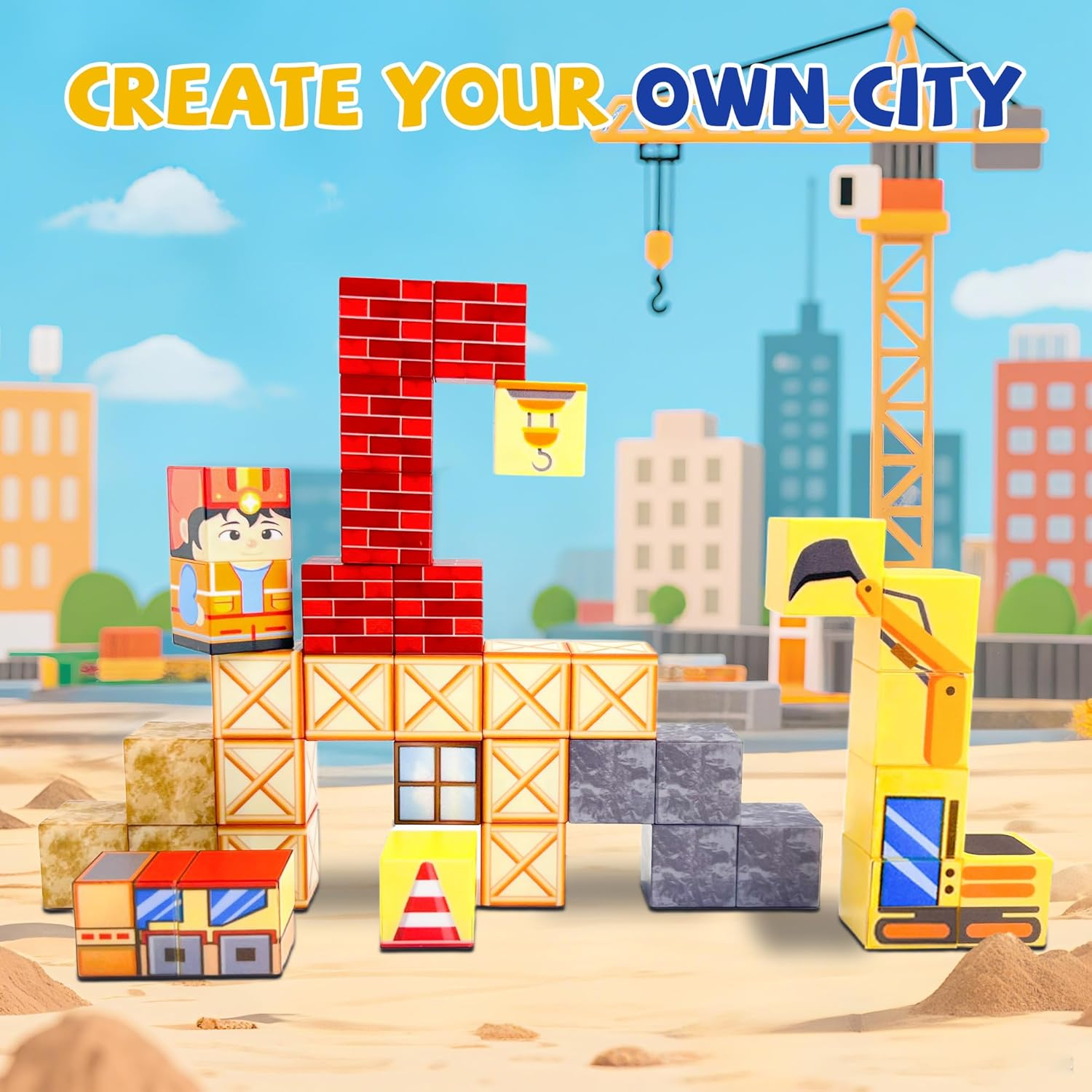 OMIPAWZ 35PCS Mini Magnetic Blocks Travel Set, Magnet Building Block Toys for Kids Age 3-8 image number 1