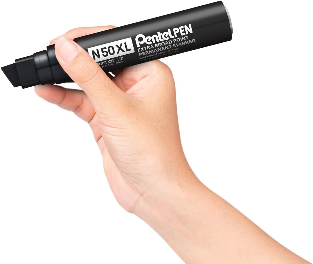 Pentel PEN Jumbo Permanent Marker Chisel Point Black Ink, Box of 6 Markers (N50XL-A)