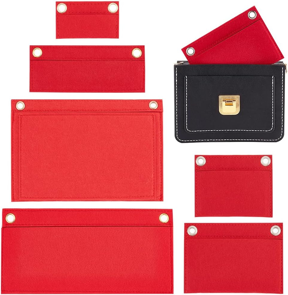 WADORN 6 Sizes Purse Conversion Organizer Insert, Felt Handbag Organizer Inner Pocket Wallet Clutch Conversion Kit with Eyelet Pochette Accessory, Black