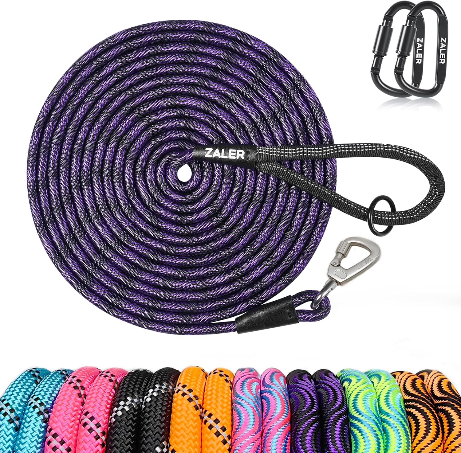 ZALER Rope Dog Leash, 4/5/6/10/15/20/30/50 Foot Reflective Dog Leashes with Carabiner, Heavy Duty Pet Lead for Large and Medium Dogs (4FT, Black)