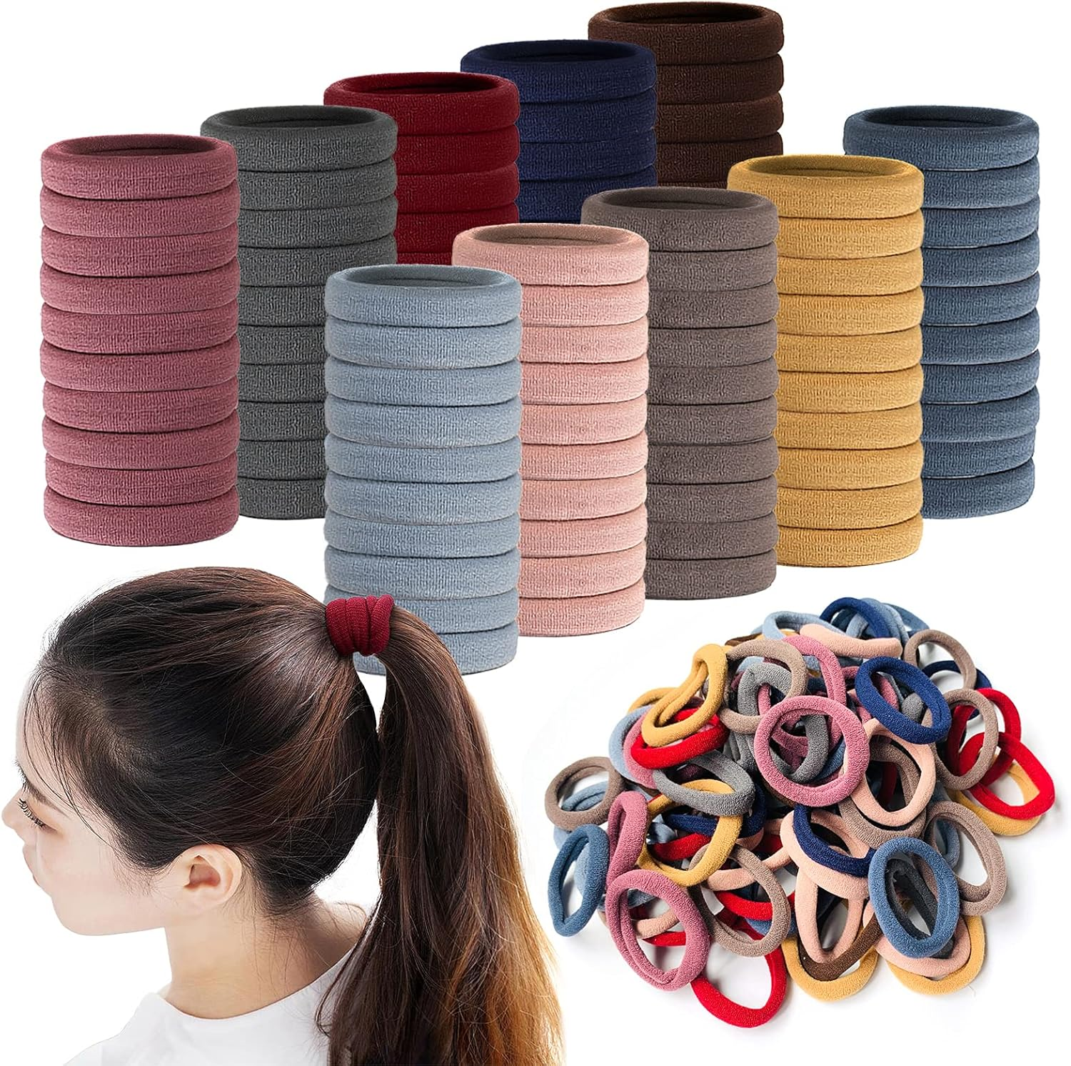 100 ELASTICS HAIR TIES, 4Cm Multicolor Hair Bobbles, Seamless No-Metal Ponytail Holders Hair Bands for Women (Multicolor)