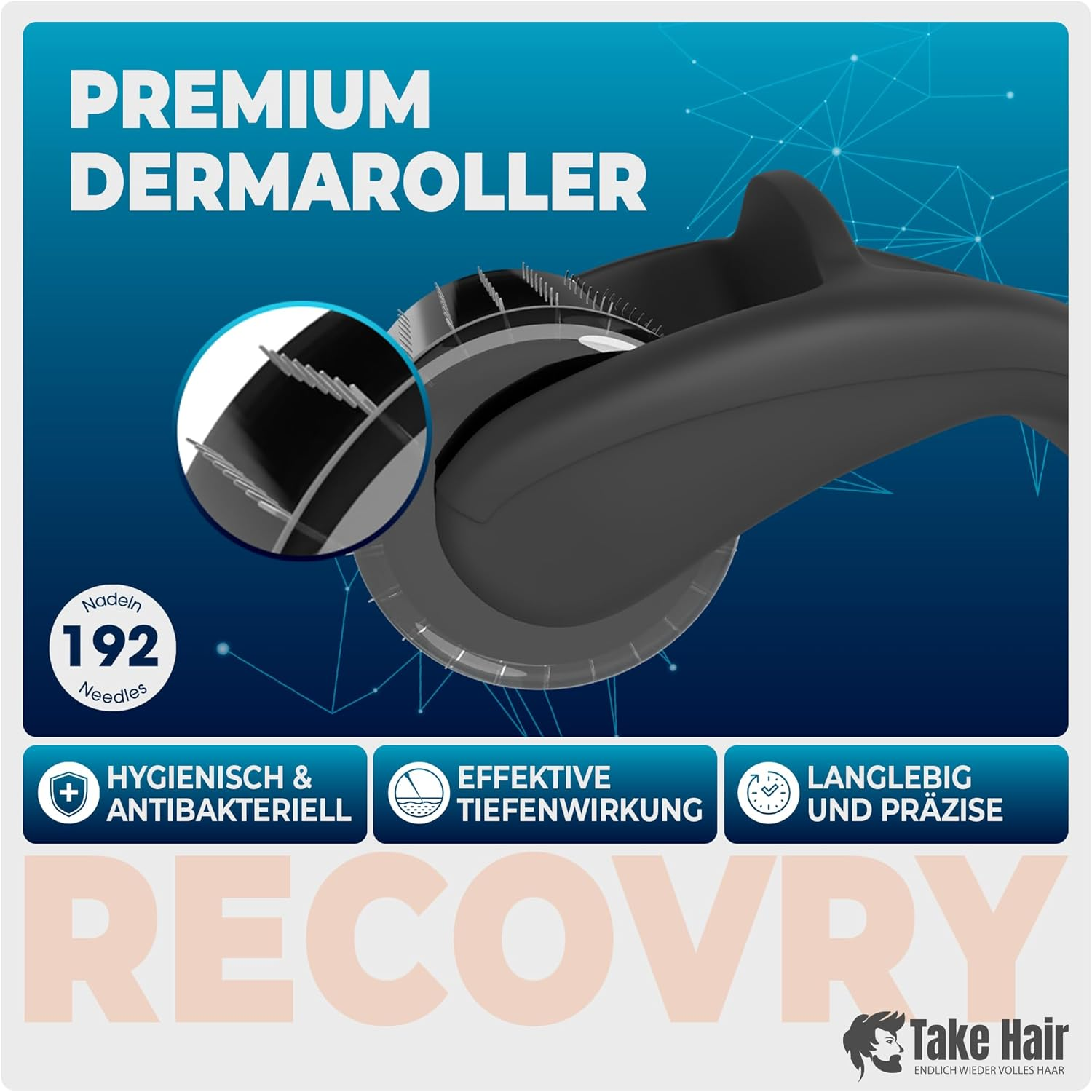 RECOVRY Derma Roller Men 1 Mm - 192 Real Needles for Maximum Hair Growth | Promotes Thick and Full Hair | Micro Needle Roller (Premium 1 Mm) image number 2