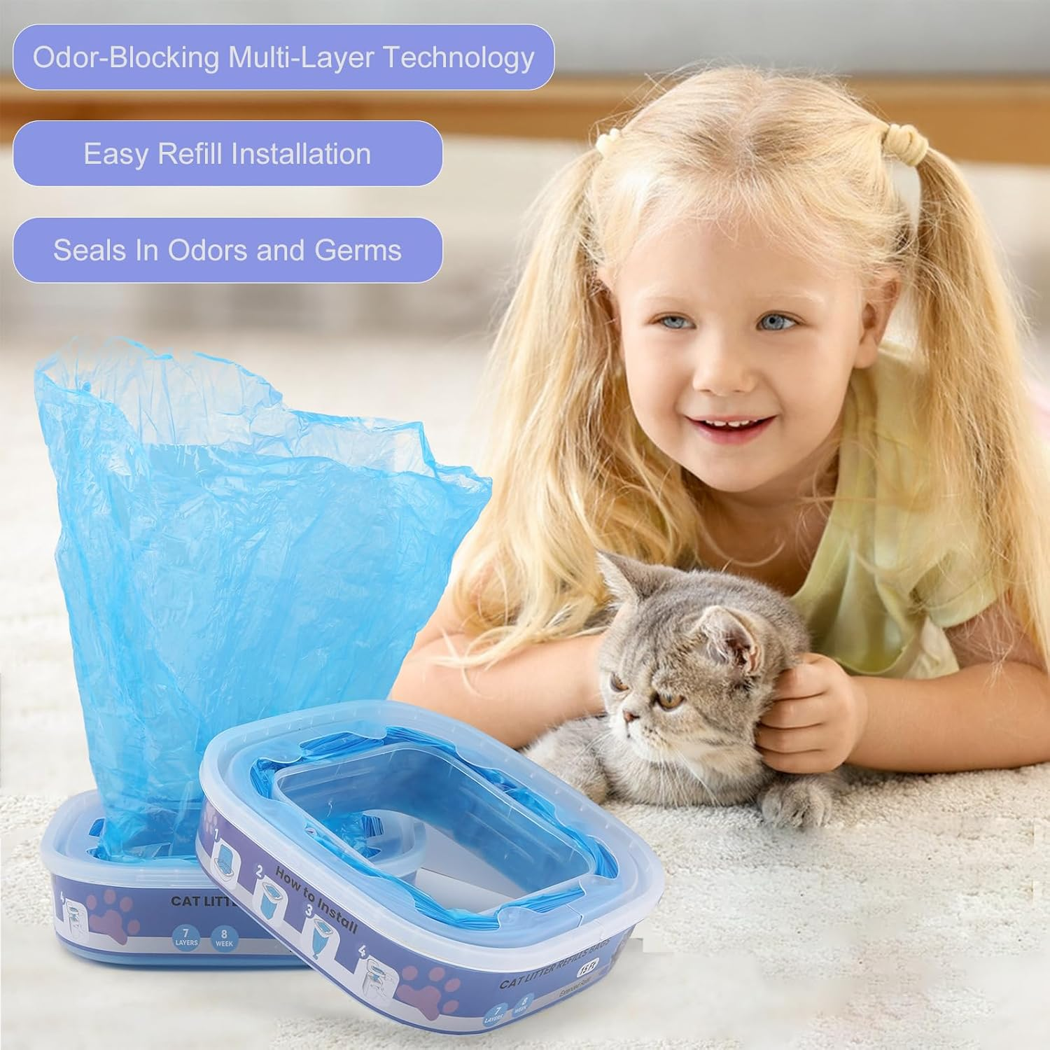 Pack of 10 Refill Films for Litter Genie Standard, Plus, XL, Style, Cat Litter Refill Bag, Waste Bag, 100% Odour Protection image number 1