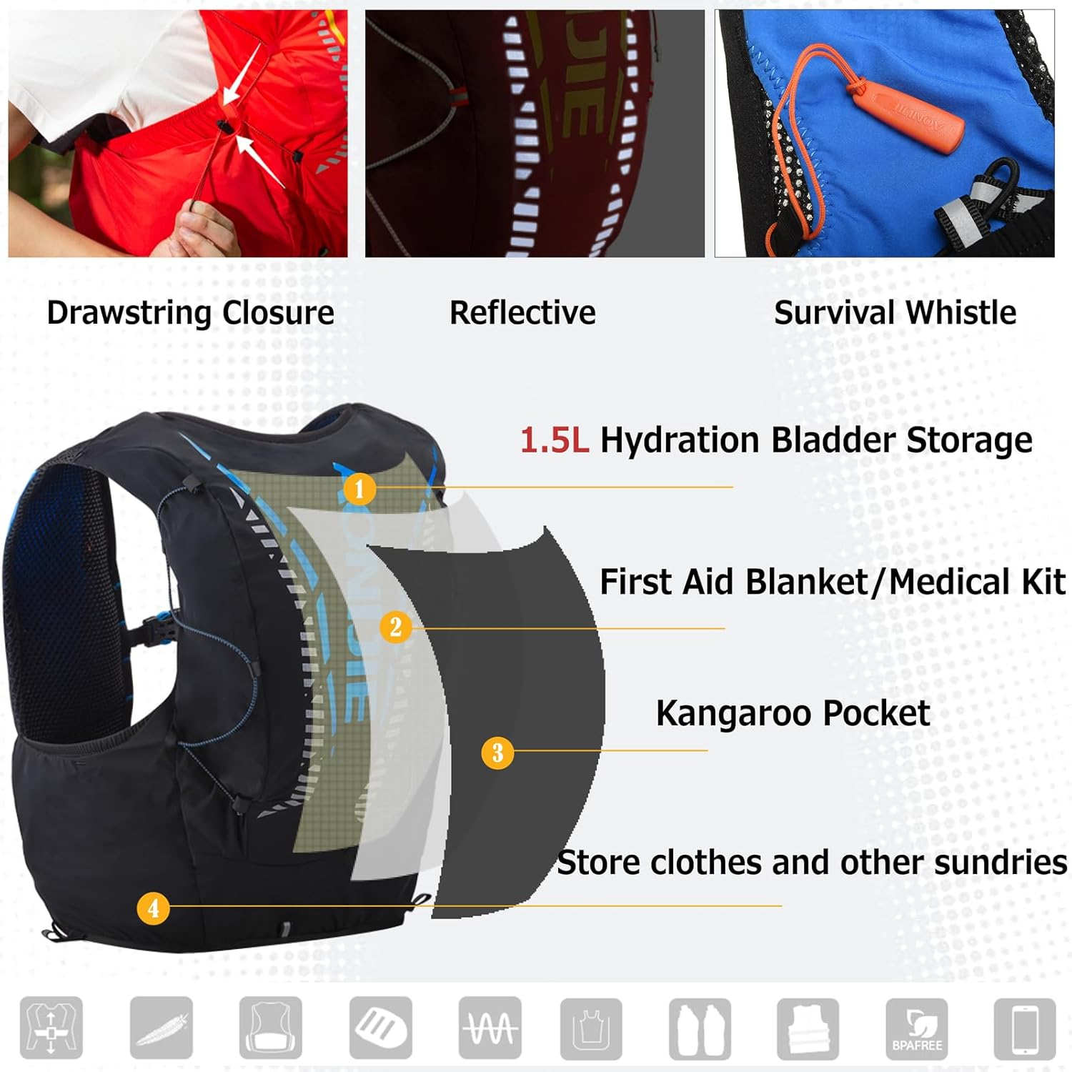 AONIJIE Running Vest 12L Hydration Backpack Vest Pack Lightweight for Men Women Cycling Hiking Trail Race image number 1