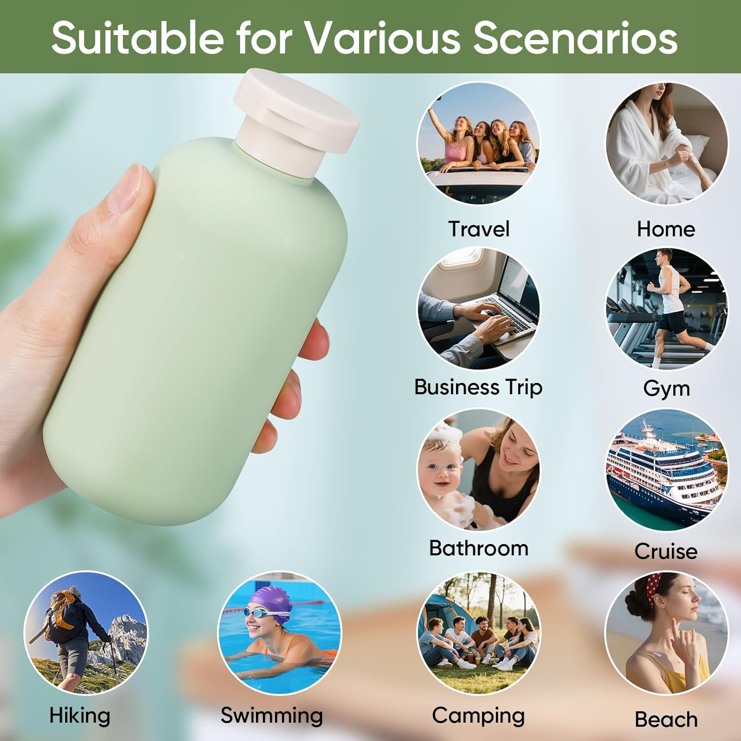 DEMORA Travel Bottles Essentials for Toiletries, Travel Size Containers for Shampoo and Conditioner, Refillable Toiletries Containers Leak Proof Plastic Squeeze Bottles with Flip Caps (6.6Oz, 4 Pcs) image number 5