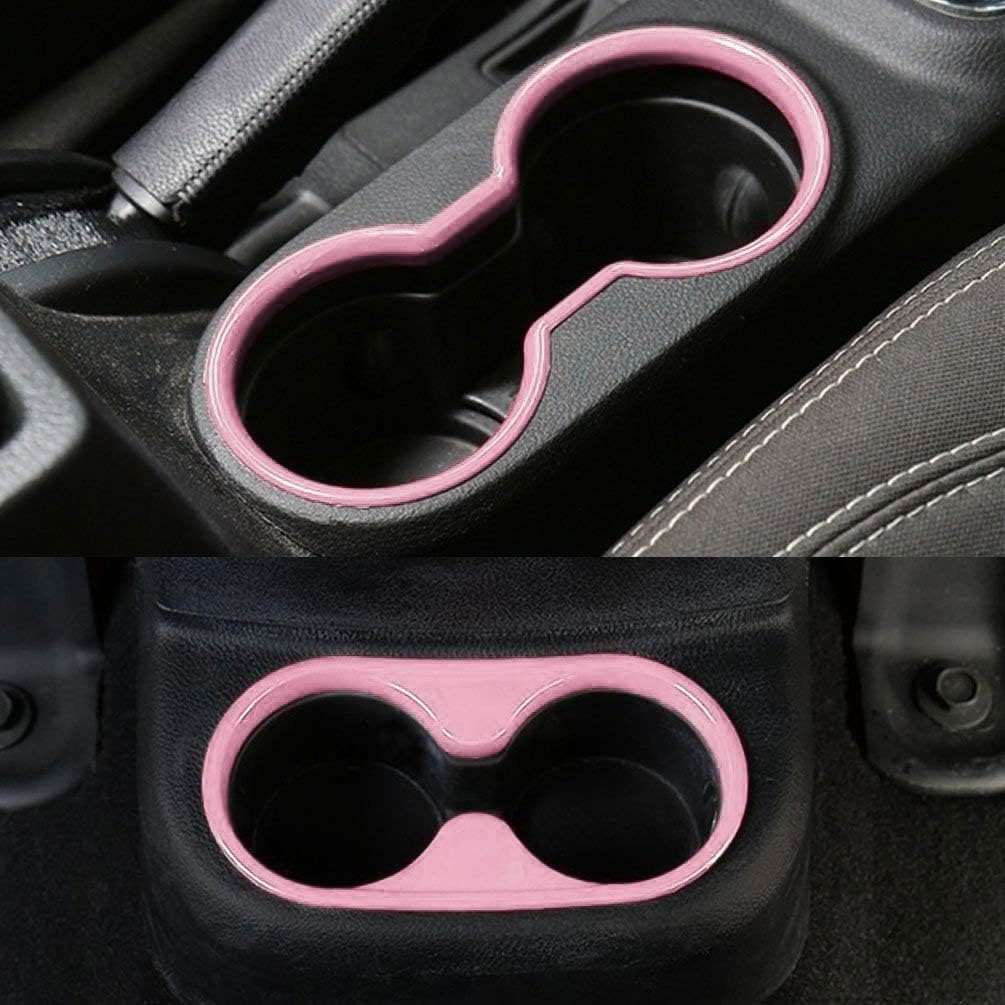 E-Cowlboy Inner Front and Rear Water Cup Holder Trim,Gear Box Trim and Transfer Case Trim 4 Pcs for Jeep Wrangler JK & Unlimited 2/4 Door 2011-2017 (Pink)