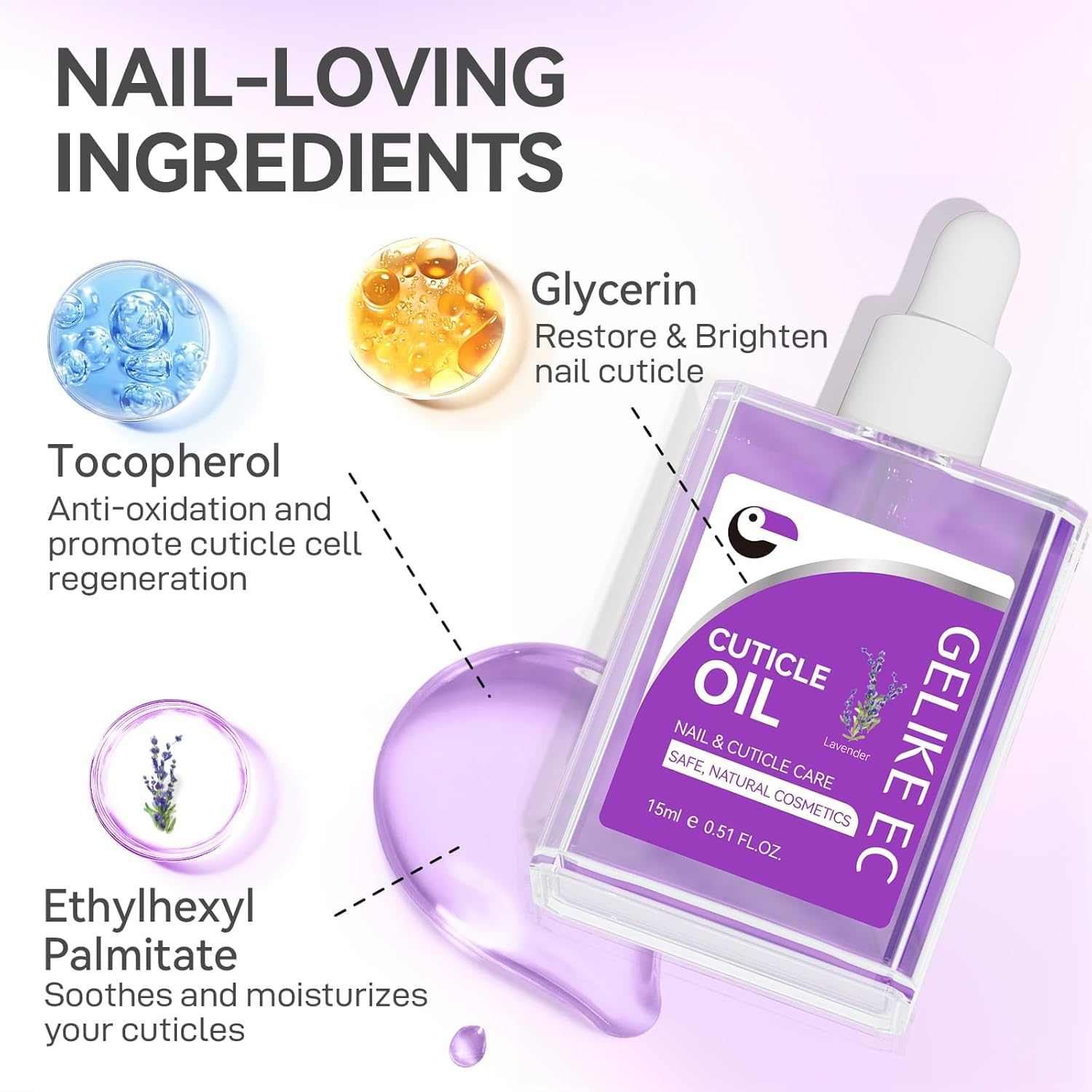 Gelike Nail Cuticle Oil Vitamin E B 100% Pure & Natural Jojoba Bean with Flower Aroma - Soothe & Moisturize Dry Nails and Cuticles image number 2