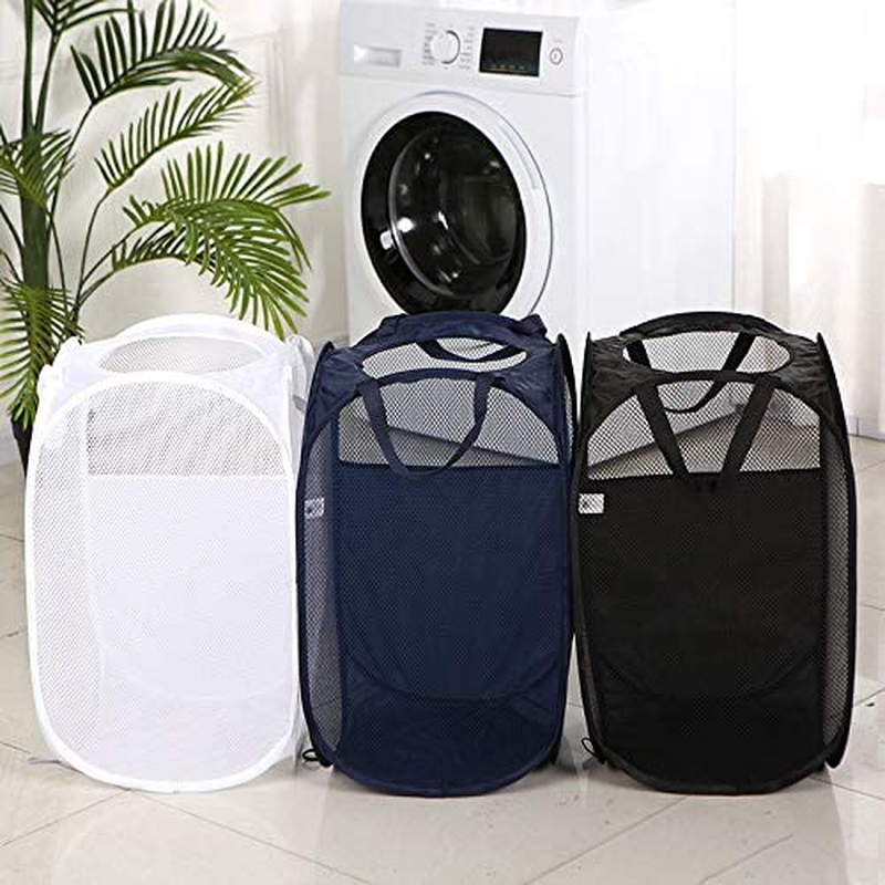BEWAVE 3 Pack Mesh Pop-Up Laundry Basket Foldable Laundry Hampers with Durable Handles Portable Dirty Clothes Collapsible for Bedroom Dormitory Travel Storage image number 1