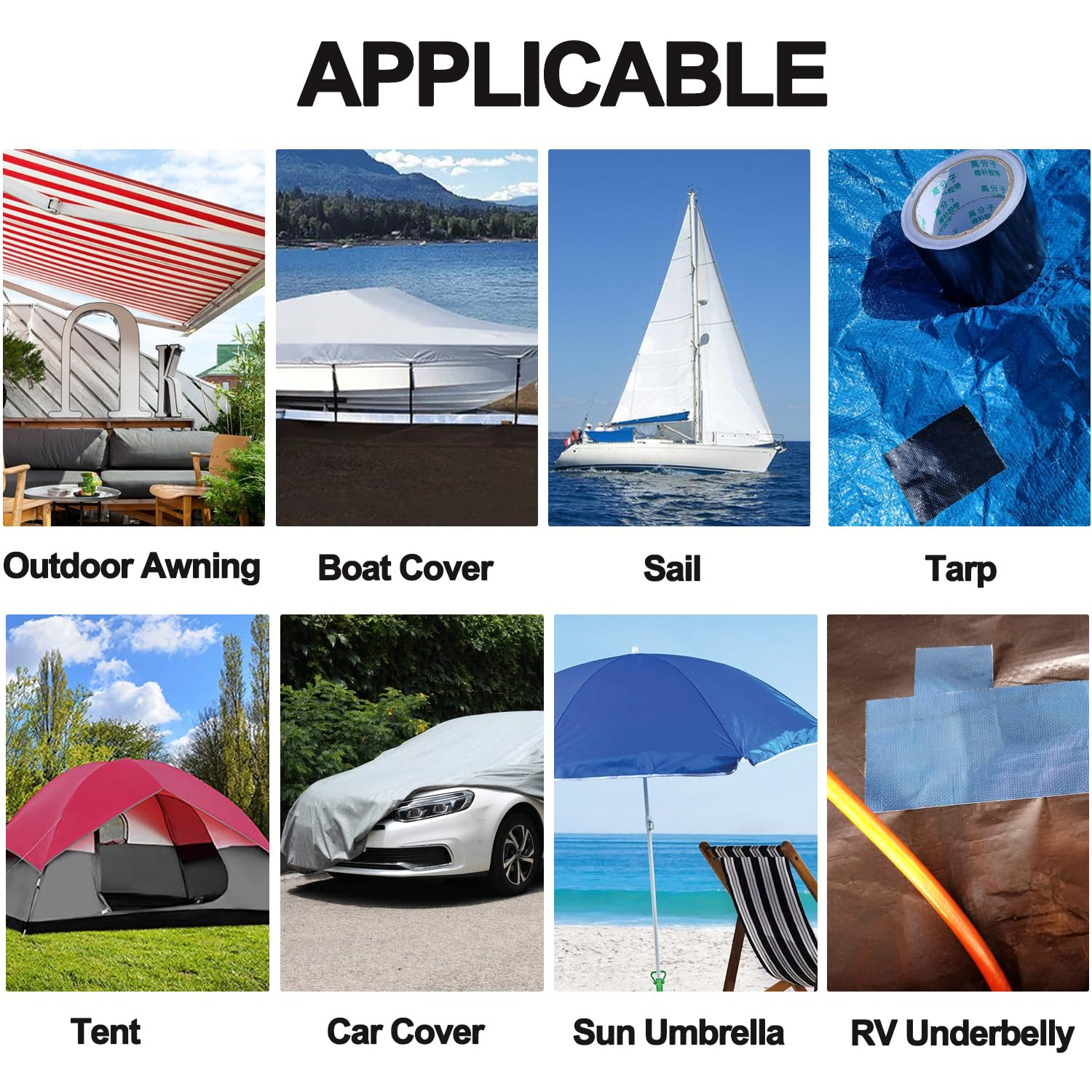 KAIHENG Awning Repair Tape Waterproof, Heavy Duty Outdoor Repair Tape for Tarp, Canvas, Tent, Boat Covers, Canopy, Sail Tape, Tent Repair Kit, Uvproof and Heat-Resistant, Black&hellip; image number 1