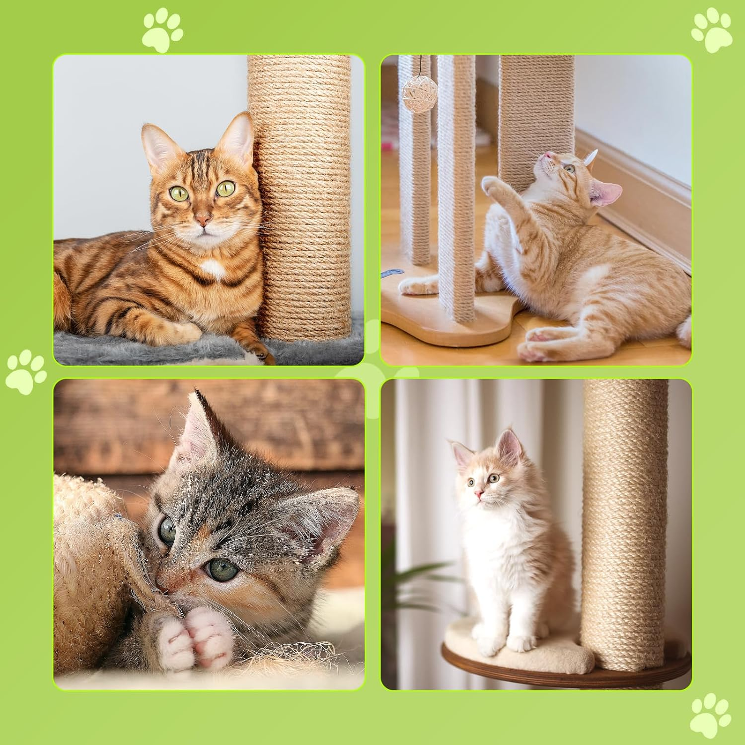 Sisal Rope for Cats, Scratching Post, 10 M X 9 Mm, Natural Sisal Rope for Cats with 2 Cat Toys, High-Quality Rope for Scratching Post Replacement, Cat Accessories, Crafts, Decorating Homes, DIY image number 1