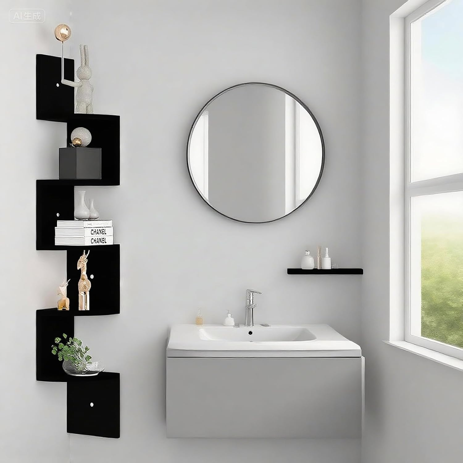 5-Tier Wall Mounted Shelf: 125X20X20Cm Rustic Particleboard Storage - Multi-Room Organizer for Living Room, Bedroom and Home Office (Black) image number 4