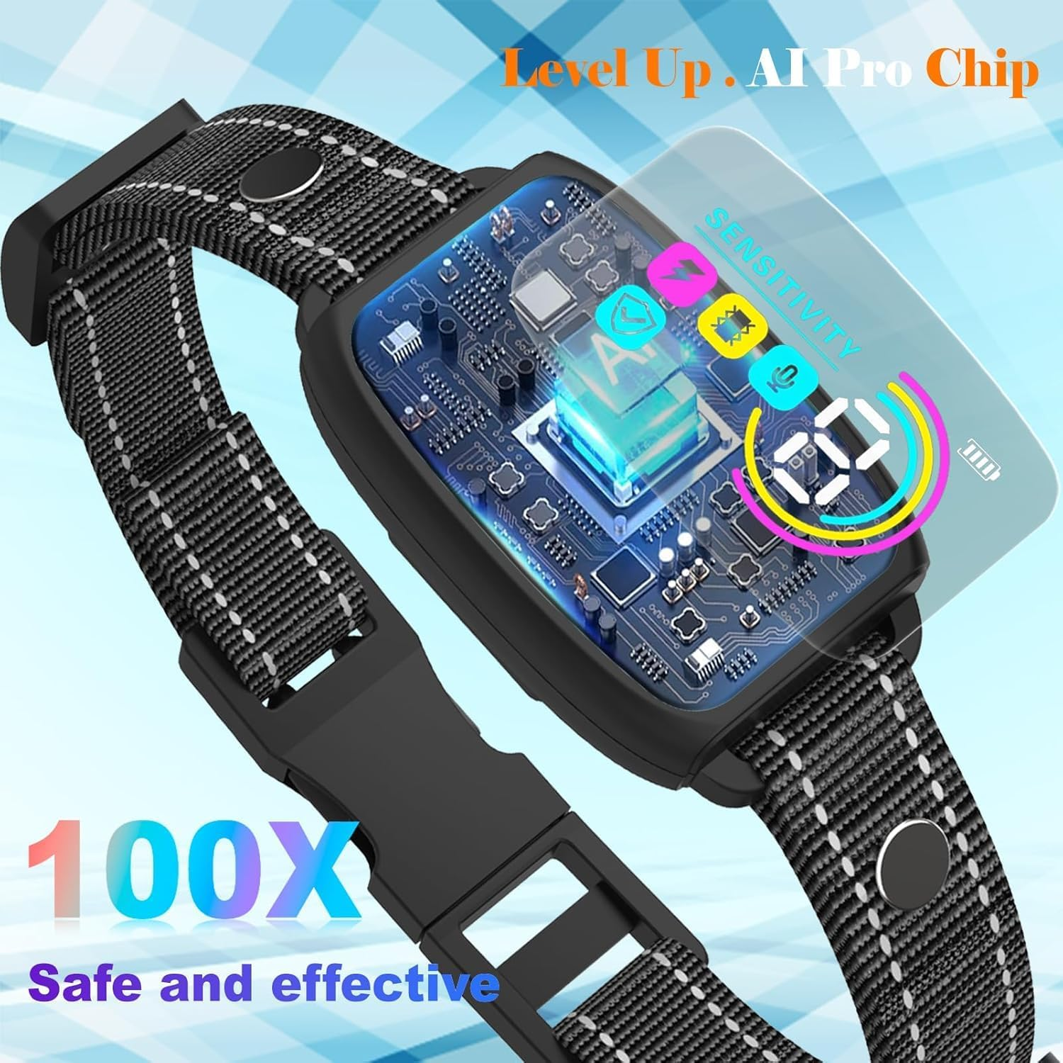 Dog Bark Collar, Smart Bark Collar for Small Medium Large Dogs, Automatic No Shock anti Barking Training Collar, Rechargeable No Bark Collar with 8 Adjustable Sensitivity & Beep Vibration Modes image number 6