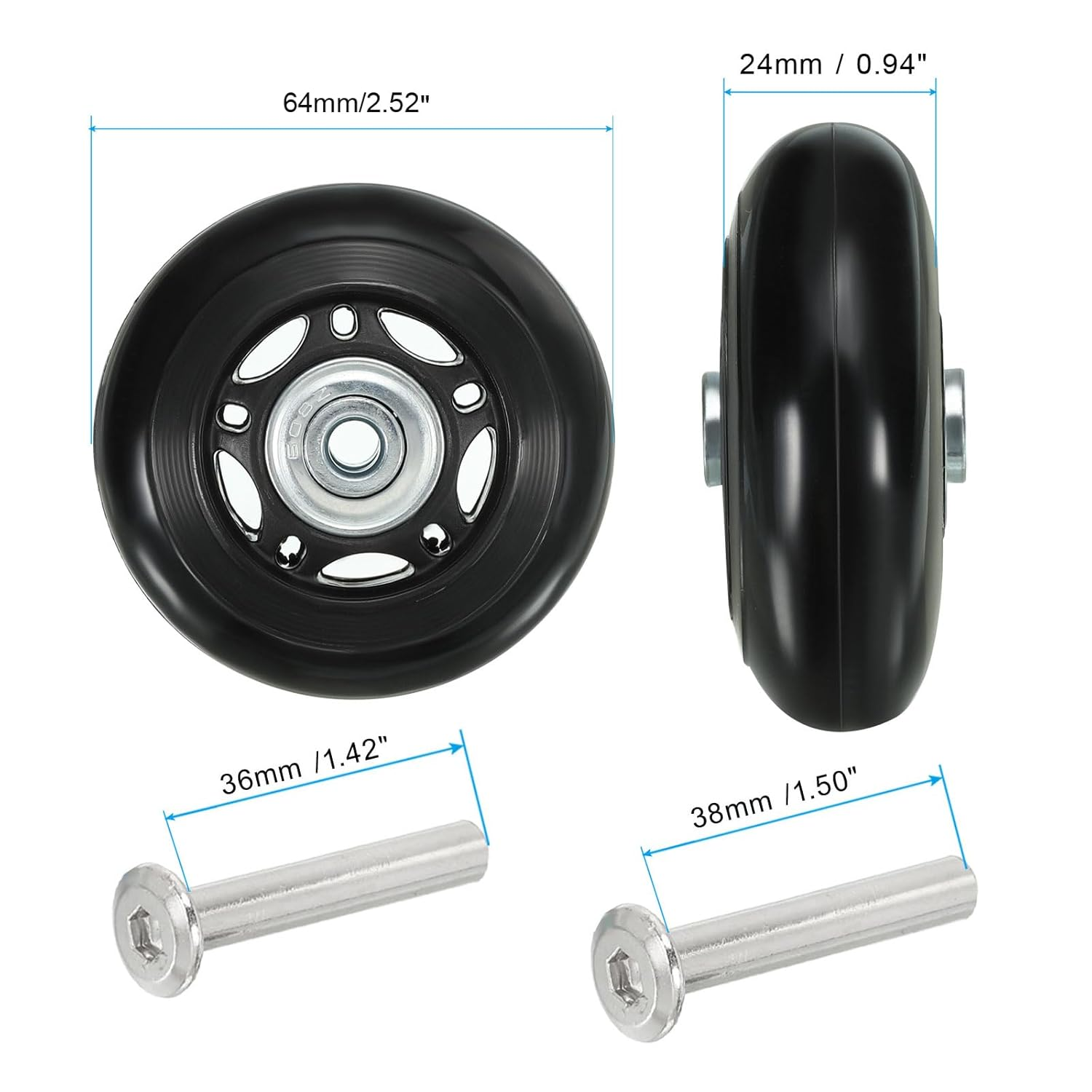 Uxcell Replacement Luggage Suitcase Wheels Repair Kit, 64Mmx24Mm Wear-Resistant & Mute Swivel Caster Wheels image number 5