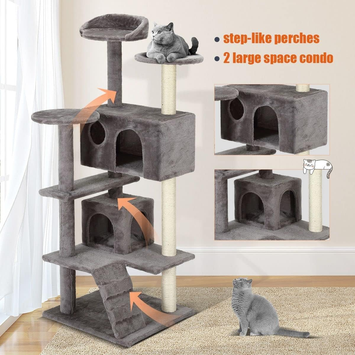 130Cm Cat Scratching Post Cat Tree Tower Home Exercise Gym Climbing Tree Play House Medium image number 3