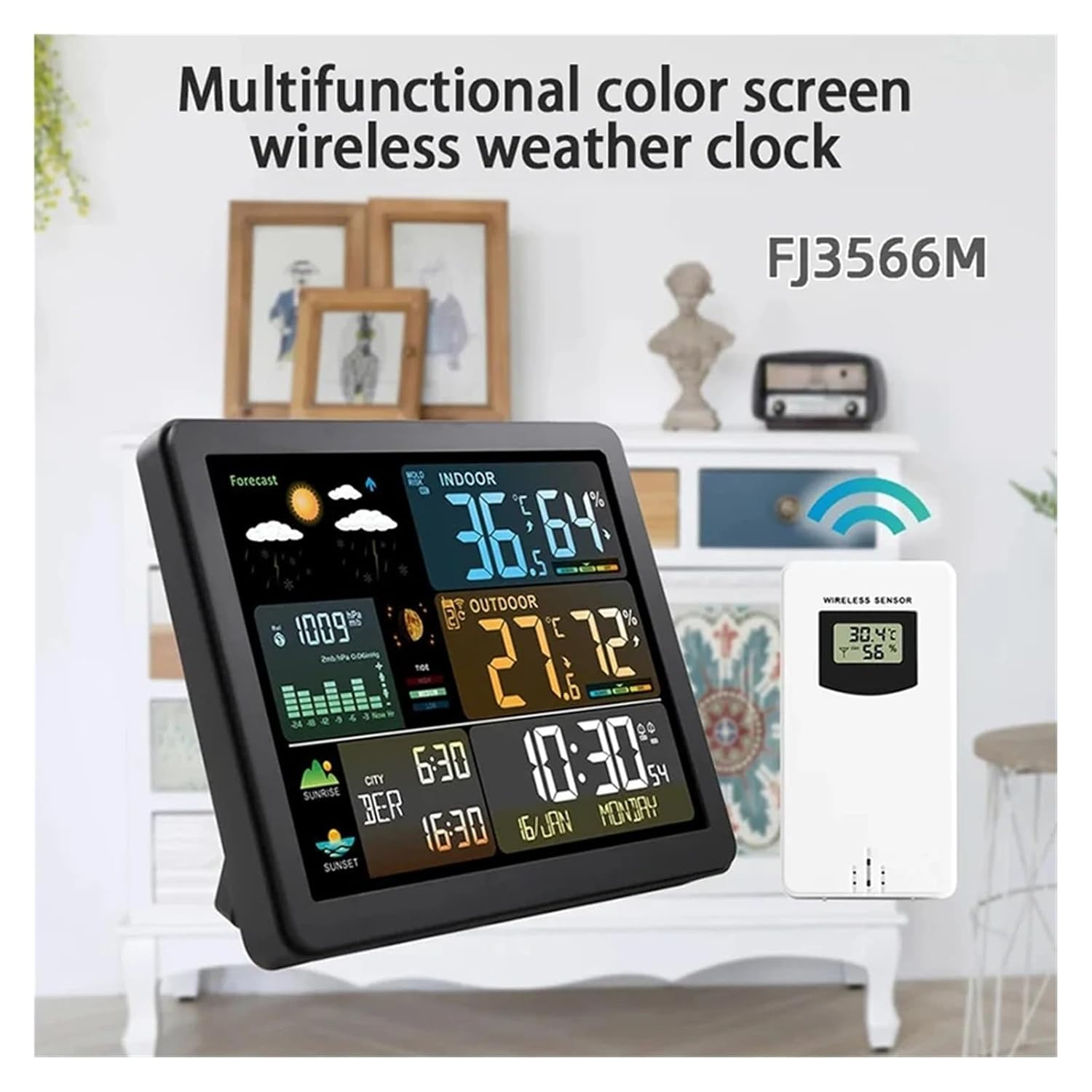 Large Wireless Weather Station Digital Alarm Clock with Outdoor Sensor Multifunction Electronic Desk image number 4
