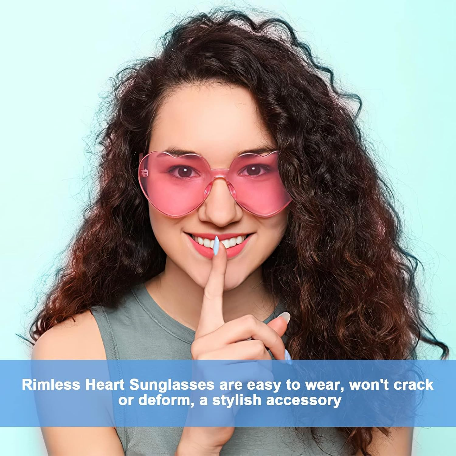 Love Sunglasses, 10 Pairs Heart Rimless Sunglasses, Kids Sunglasses Tinted Eyewear for Beach Festival Christmas Party image number 6