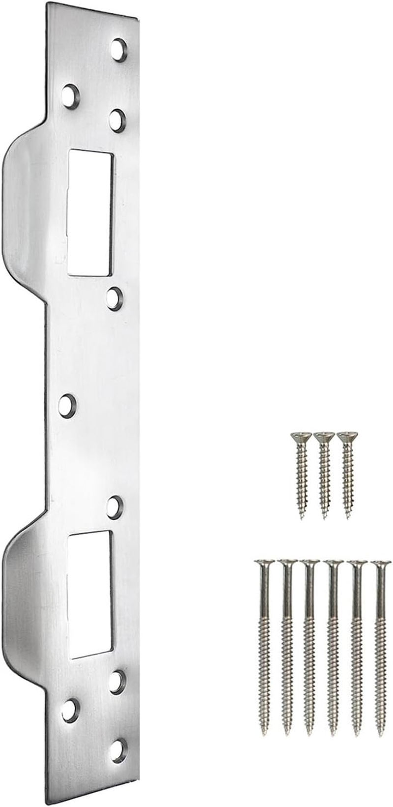 Door Strike Plate Reinforcement Plate, Front Door Strike Plate, Double Strike Plate for 5-1/2 In. Hole Centers, Heavy Duty, Front Door Security Devices Door Latch Plate (Satin Nickel, 1 Pack)