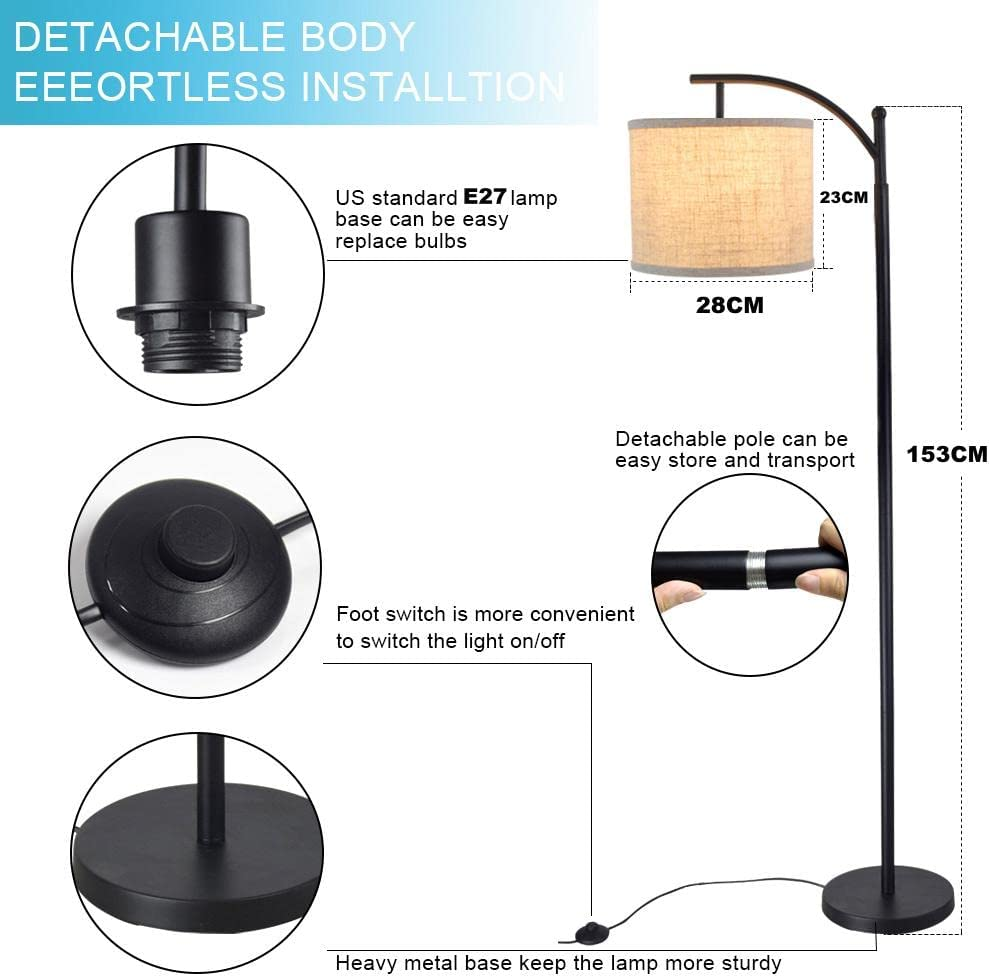 Depuley Floor Lamp, Standing Lamp with Hanging Lamp Shade, Industrial Arc Reading Lamp Is Perfect for Bedroom, Living Room, Office, Study Room, Included 8W 3000K Eye-Care LED Bulb image number 5