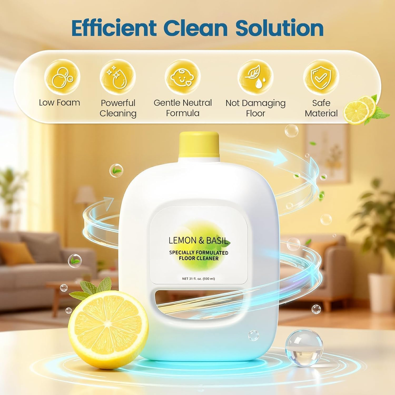 Floor Cleaning Solution Compatible with Narwal Freo/Freo X Ultra/J4/J3/J2/J1 Lemon & Basil Scented 930Ml Multi-Surface Decontaminating Floor Cleaning Fluid image number 5