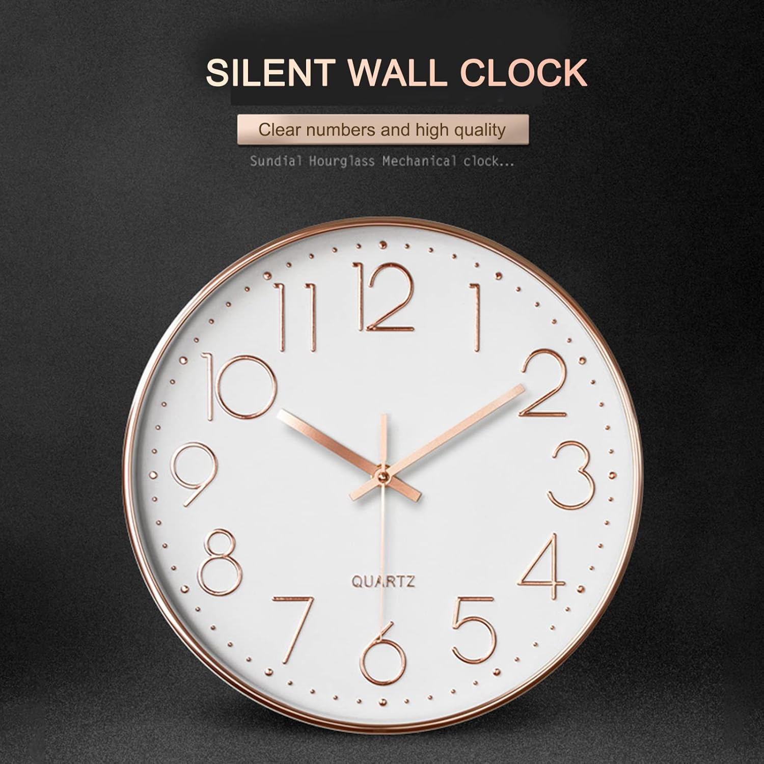 Kiamnitau Home Office Battery Operated Wall Clock Silent Non Ticking 12 Inch Living Room Bedroom Quartz round Clock (Black) WC001 - White image number 3