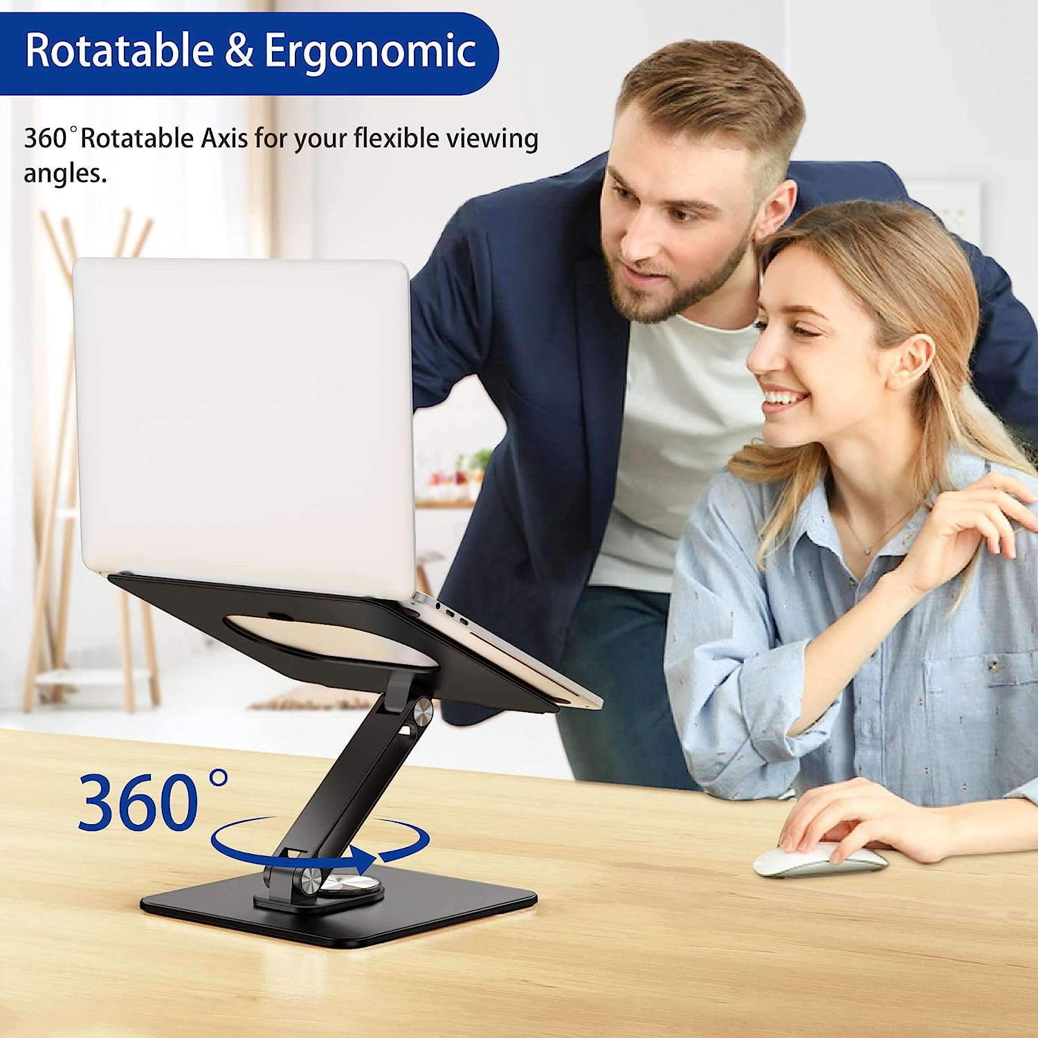 BESIGN LSX7 Laptop Stand with 360&deg; Rotating Base, Ergonomic Adjustable Notebook Stand, Riser Holder Computer Stand Compatible with Air, Pro, Dell, HP, Lenovo More 10-15.6" Laptops (Black) image number 1