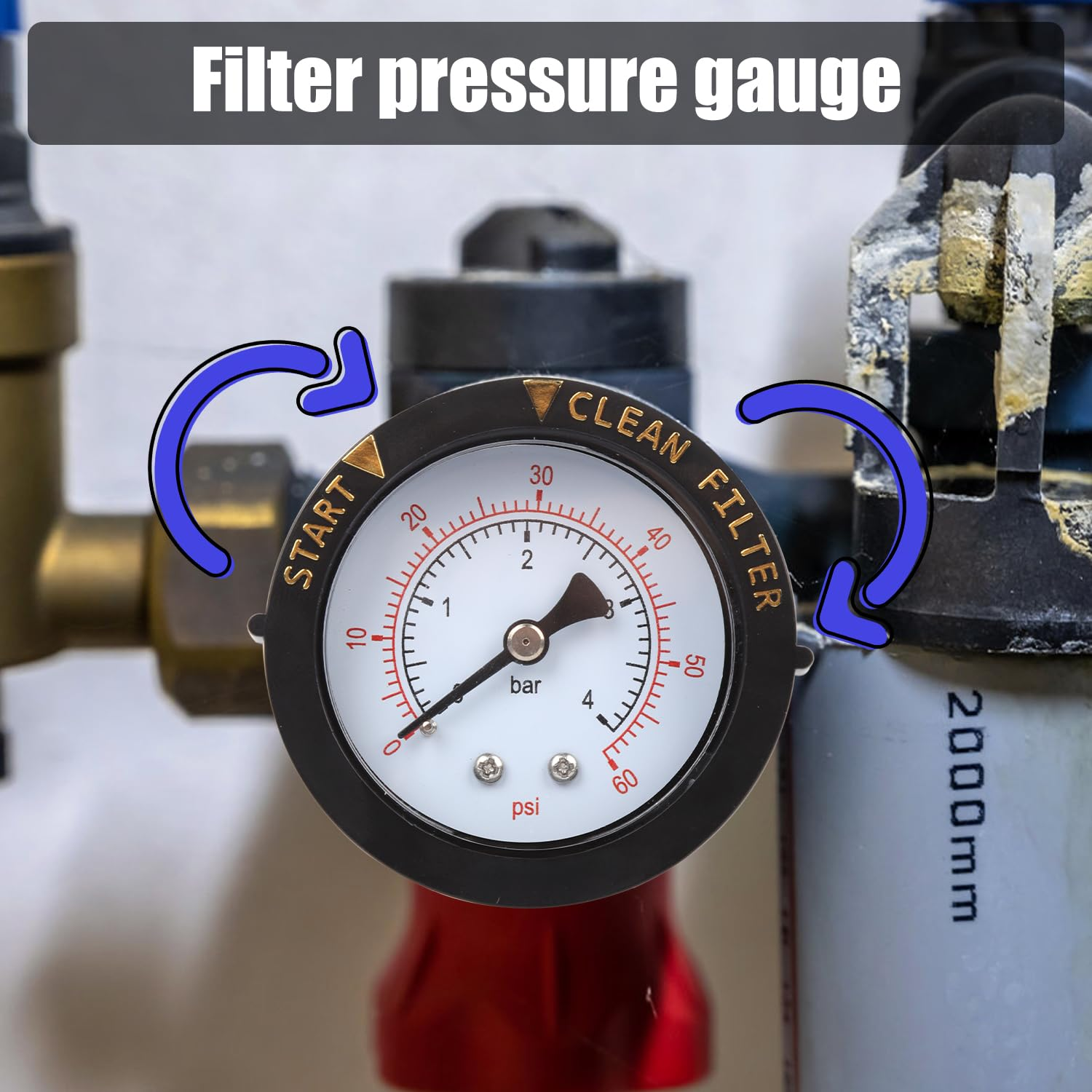 Pool Filter Pressure Gauge 0-60PSI with Sealing Tape, 1/4 NPT Back Mount Water Pressure Gauge Clean Filter Indicator for Swimming Pools Pumps Spa Aquarium Pressure Test image number 5
