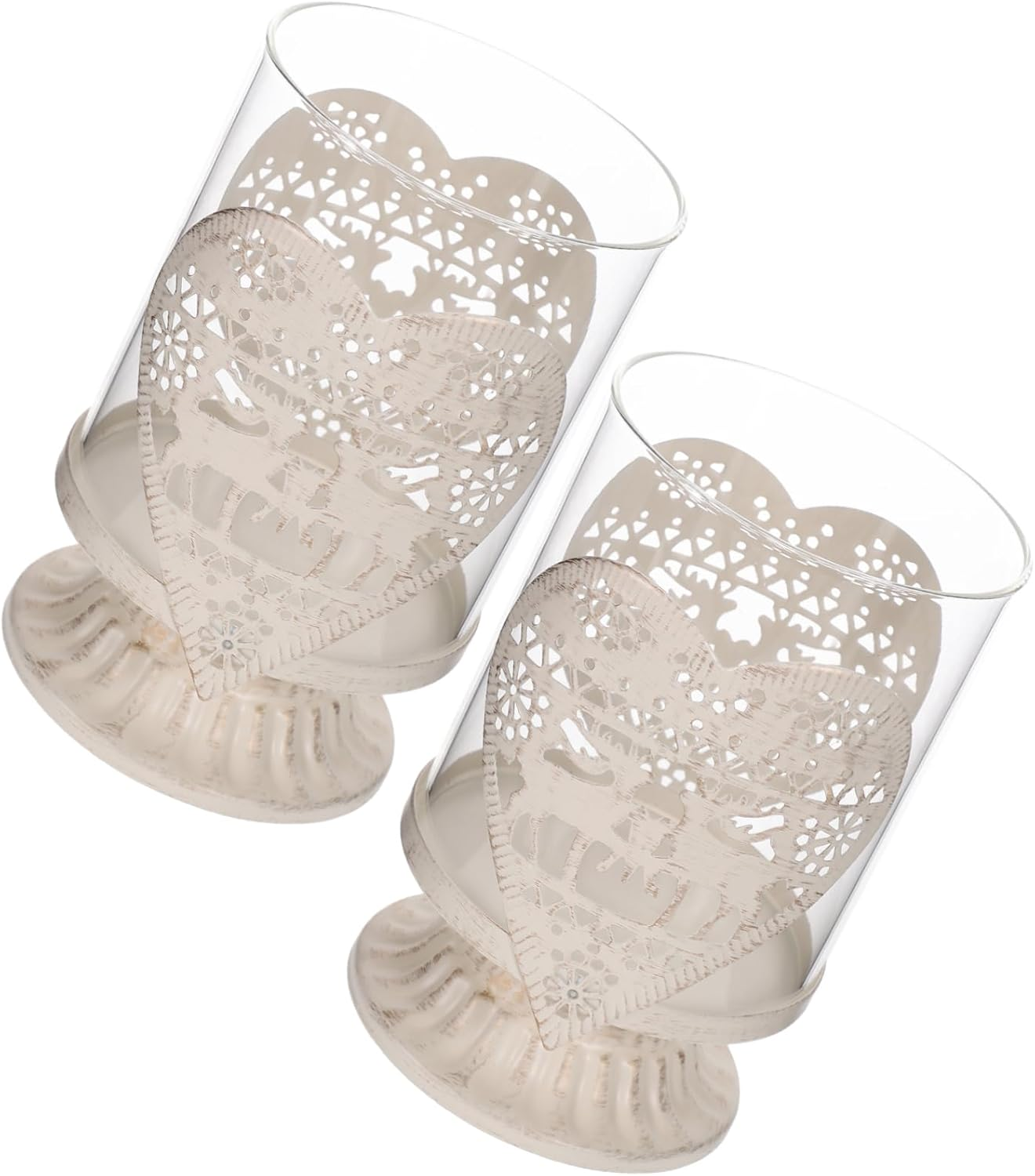 LABRIMP 2Pcs Iron and Glass Christmas Deer Ornaments Decorative Candleholder Festive Home Decor