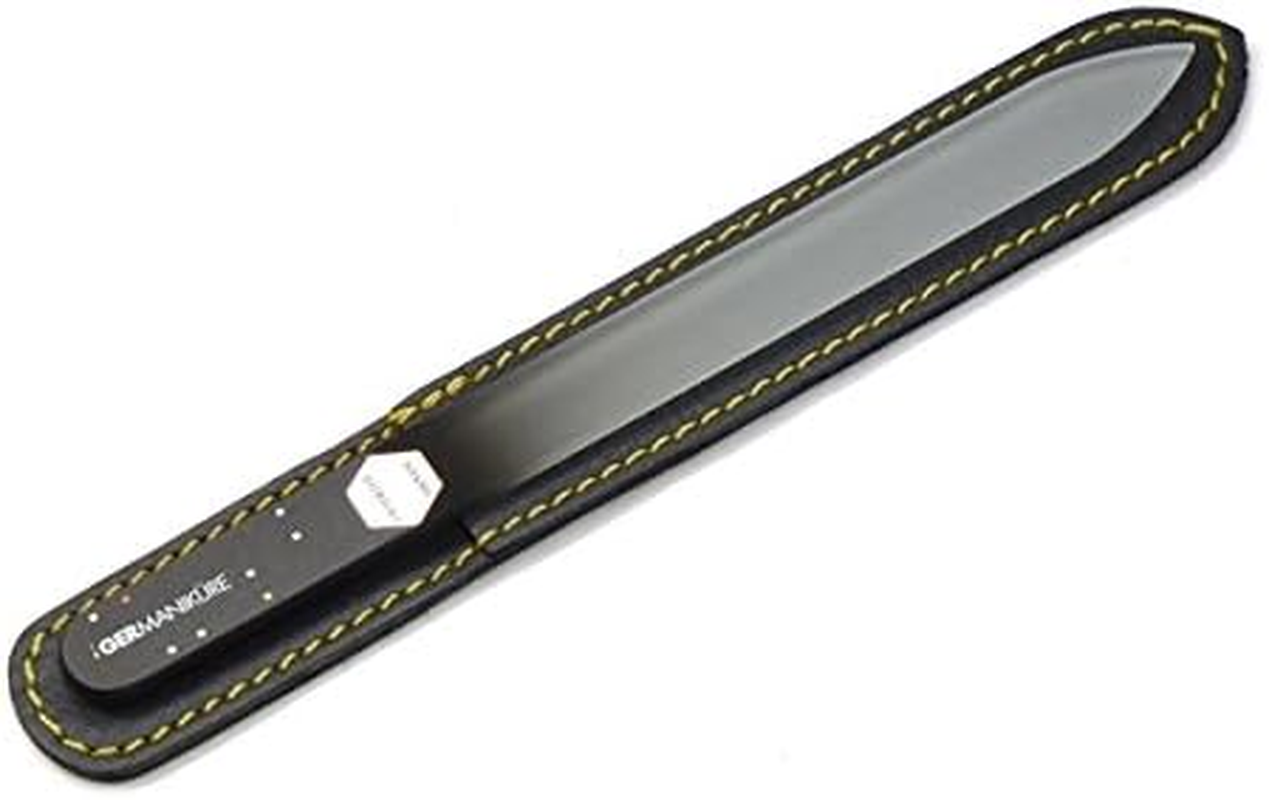 GERMANIKURE Black Glass Nail File & Pedicure Bar Set in Leather Sleeves - Ethically Made in Czech Republic - Professional Manicure & Pedicure Kit for Fingernail Care, Foot Callous & Dry Skin Removal image number 5