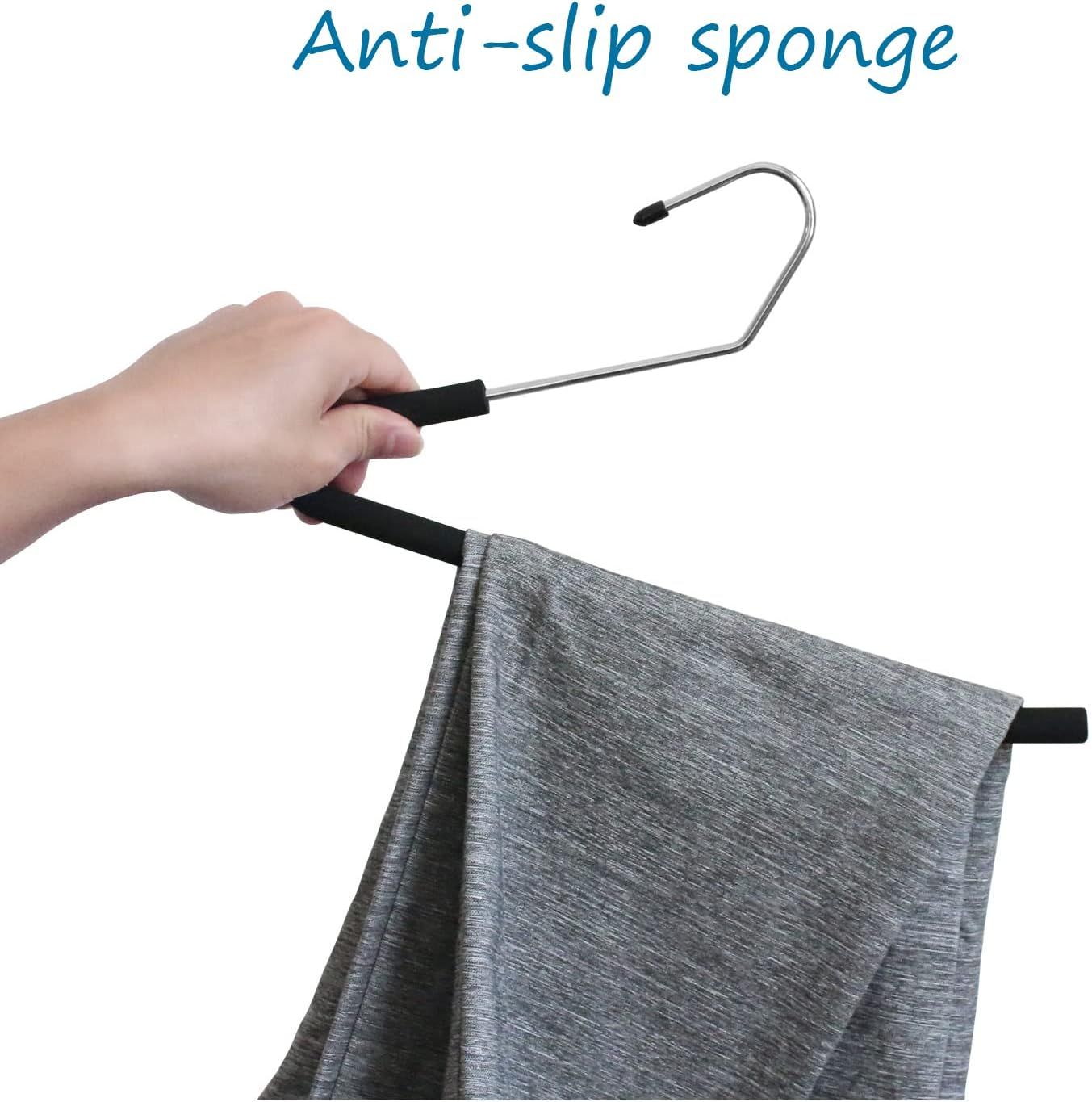 Homa Jia Heavy-Duty Pants Hangers Non-Slip, Foam Open Ended Slacks Pants Hangers for Men and Women, Space Saving Metal Trousers Hangers for Closet, Skirt and Jean Hangers, Black (10 Pack)