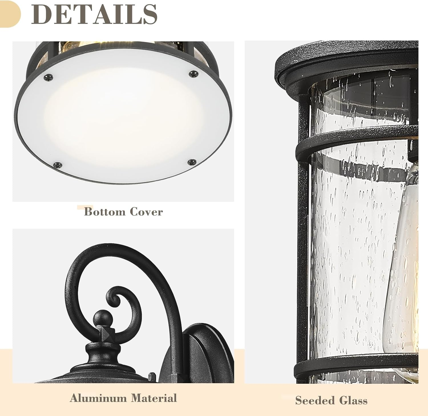 EMLIVIAR Outdoor Wall Light Fixture - Modern Exterior Wall Sconce for House with Seeded Glass Shade, 12.4 Inch Height, Black Finish, XE229B-S BK image number 5