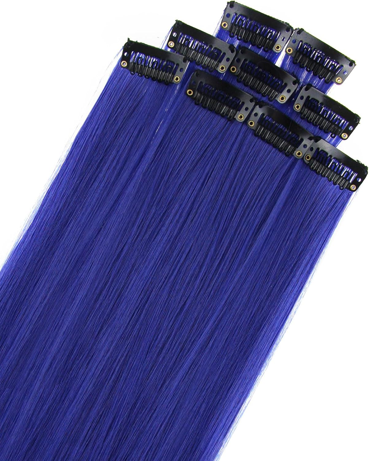 Rhyme 9PCS 21" Colored Clip in Hair Extensions Blue Hair Extensions for Women Girls Hair Clips Party Highlights Hair Accessories (Blue) image number 1