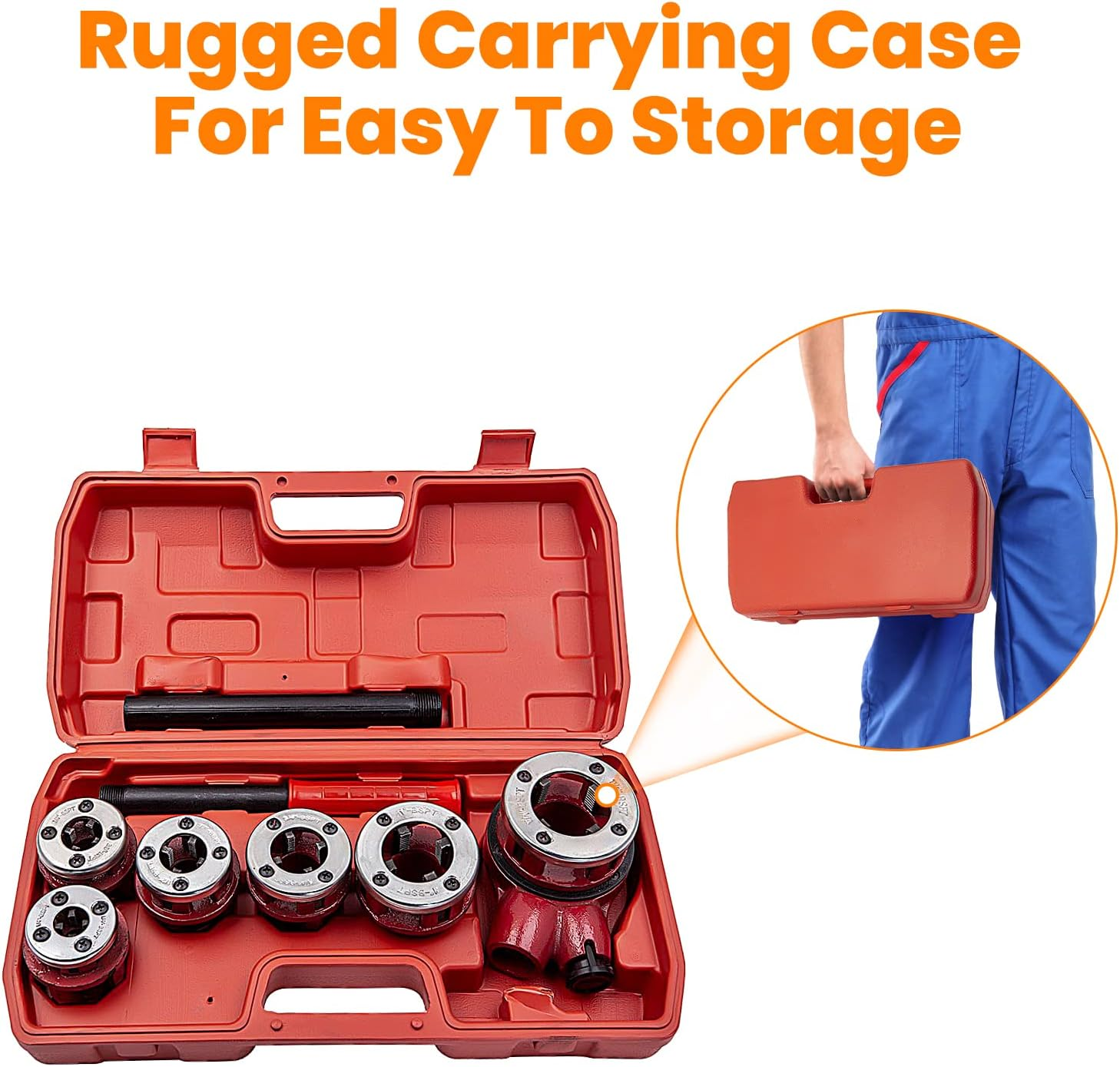 Maxpeedingrods BSPT Ratchet Pipe Threader Kit, Manual Ratcheting Pipe Threading Tool Set W/ 6 Dies 1/4", 3/8", 1/2", 3/4", 1", 1-1/4" for Metal and PVC Pipes image number 3