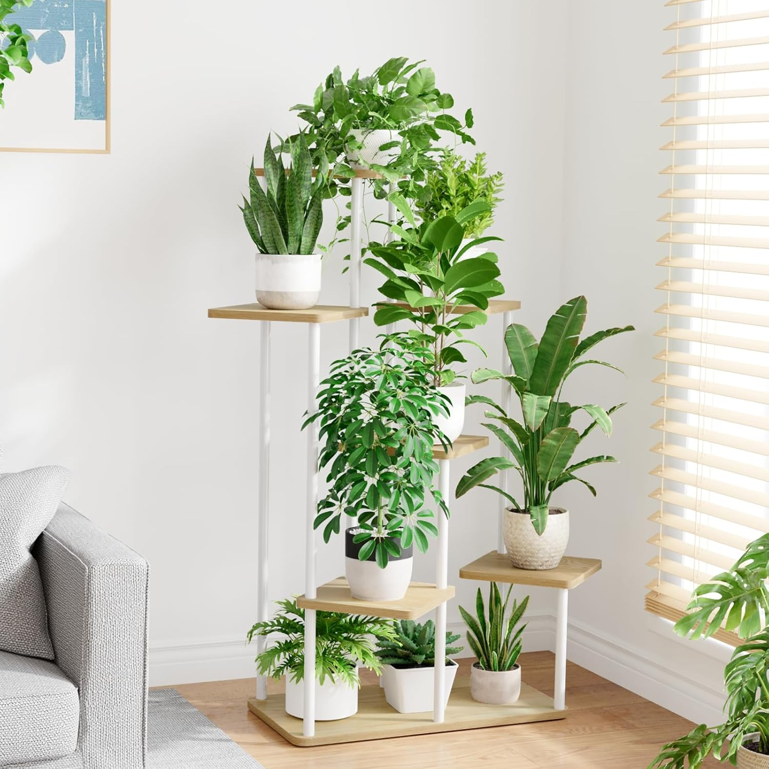 Bamworld 7 Tier Plant Stand Indoor,Large Metal Plant Shelf for Multiple Plants,Tall Tiered Flower Stand for Patio Garden Balcony Living Room Bedroom(White) image number 1