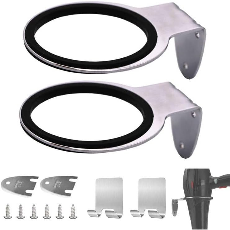 Winlauyet Set of 2 Stainless Steel Hair Dryer Holders, Hair Dryer Holder, Hair Dryer Holder with Self-Adhesive Razor Holder, Cable Holder, Hook (Set of 2) image number 1