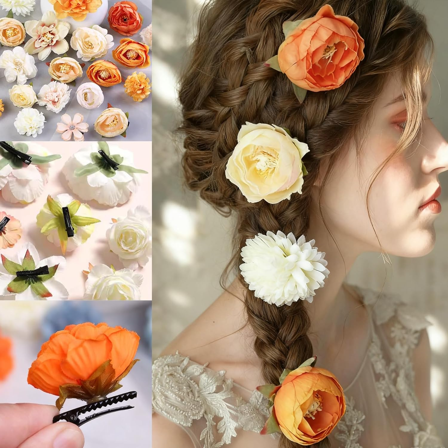 Flower Hair Clips, Pack of 21 Orange Flowers Hair Clips, Artificial Flower Hair Clips, Flower Hair Accessories for Party, Beach, Wedding, Event Decoration image number 4